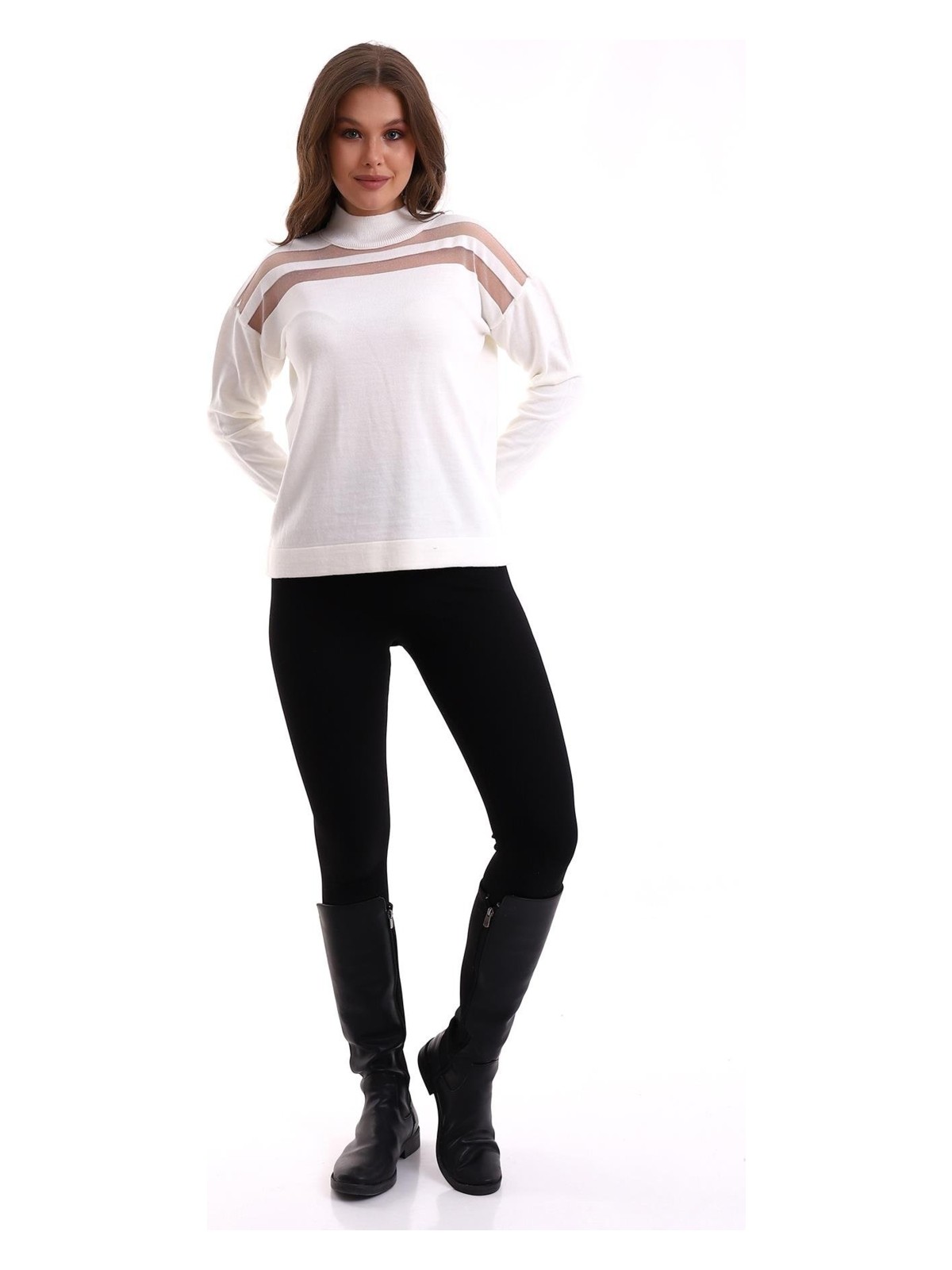 Irmak Kerekli Transparan Çizgili Triko Kazak Triko Bluz 1107 - Görsel 3