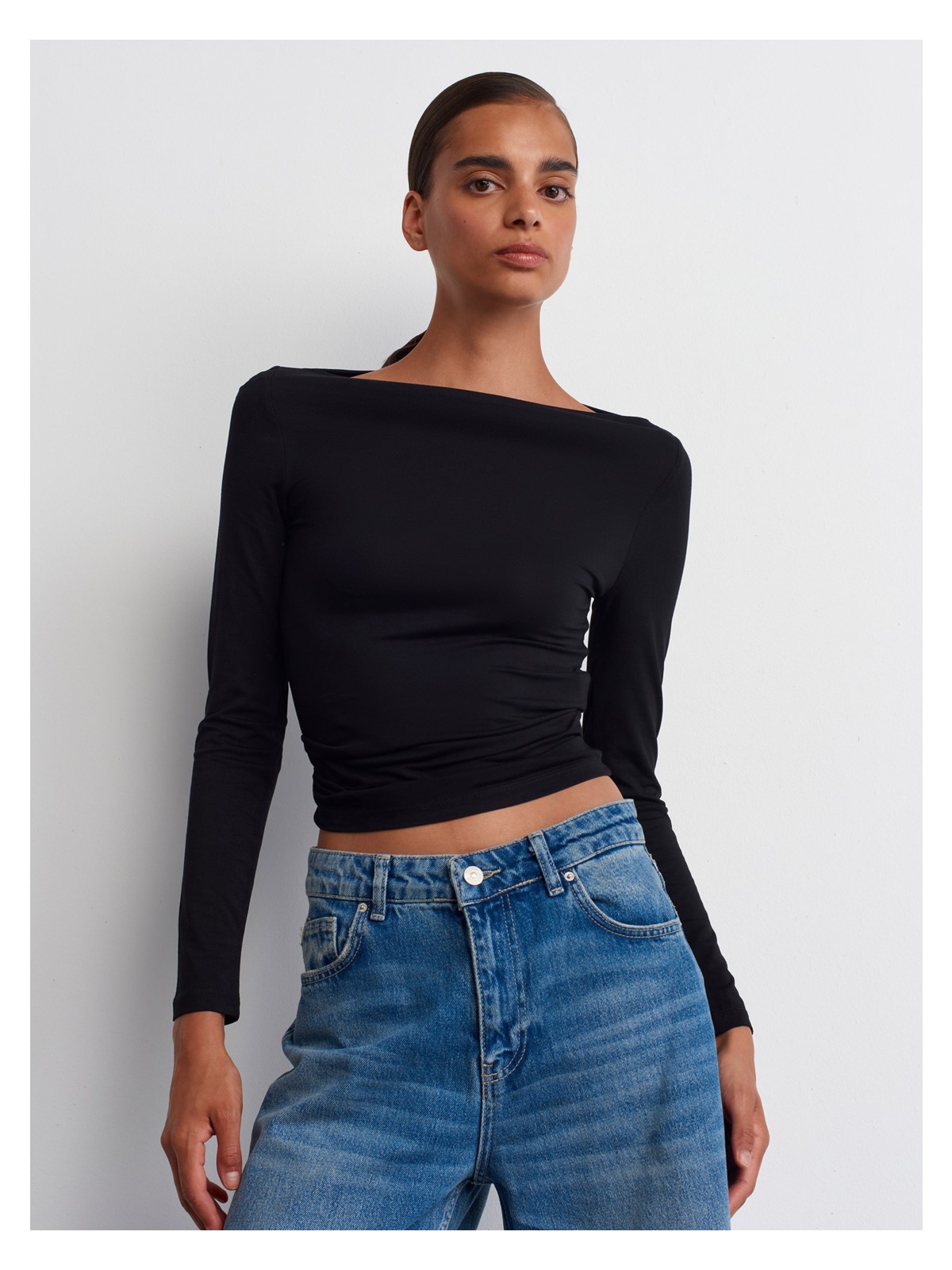 Dilvin 31213 Kayık Yaka Uzun Kollu Top-Lacivert - Görsel 5