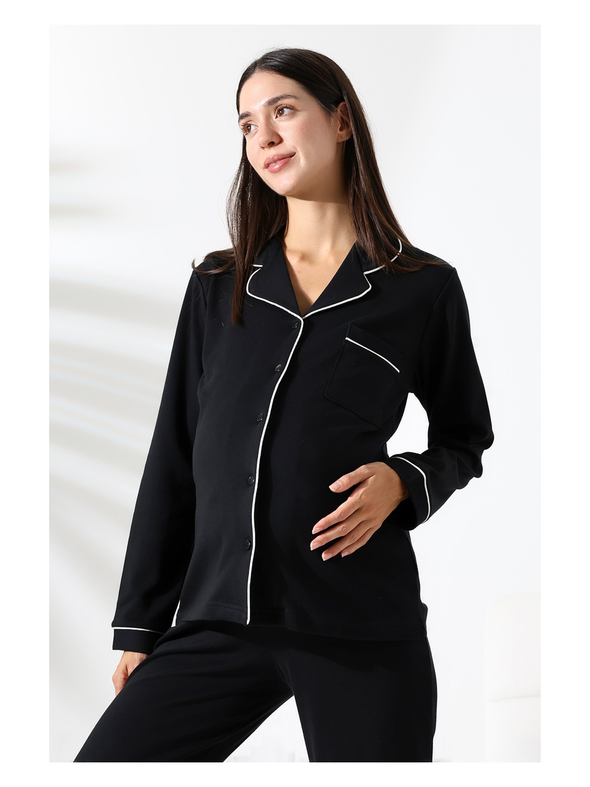 Likapa Interlok Düğmeli Hamile Lohusa Uzun Kol Pijama Takımı 1354-01