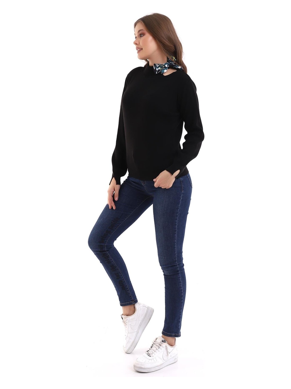 Irmak Kerekli Bisiklet Yaka Fularlı Triko Kazak Triko Bluz 1100 - Görsel 3