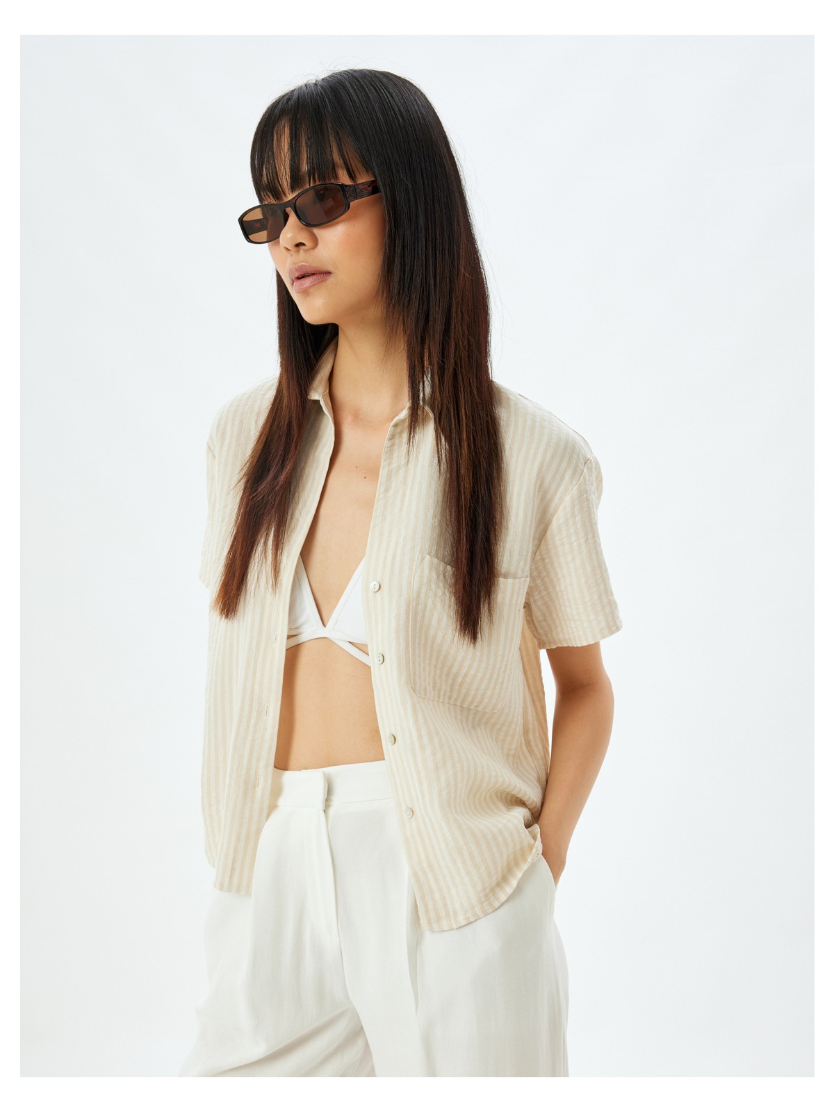 Koton Kısa Kollu Tişört Klasik Yaka Cep Detaylı Düğmeli Slim Fit