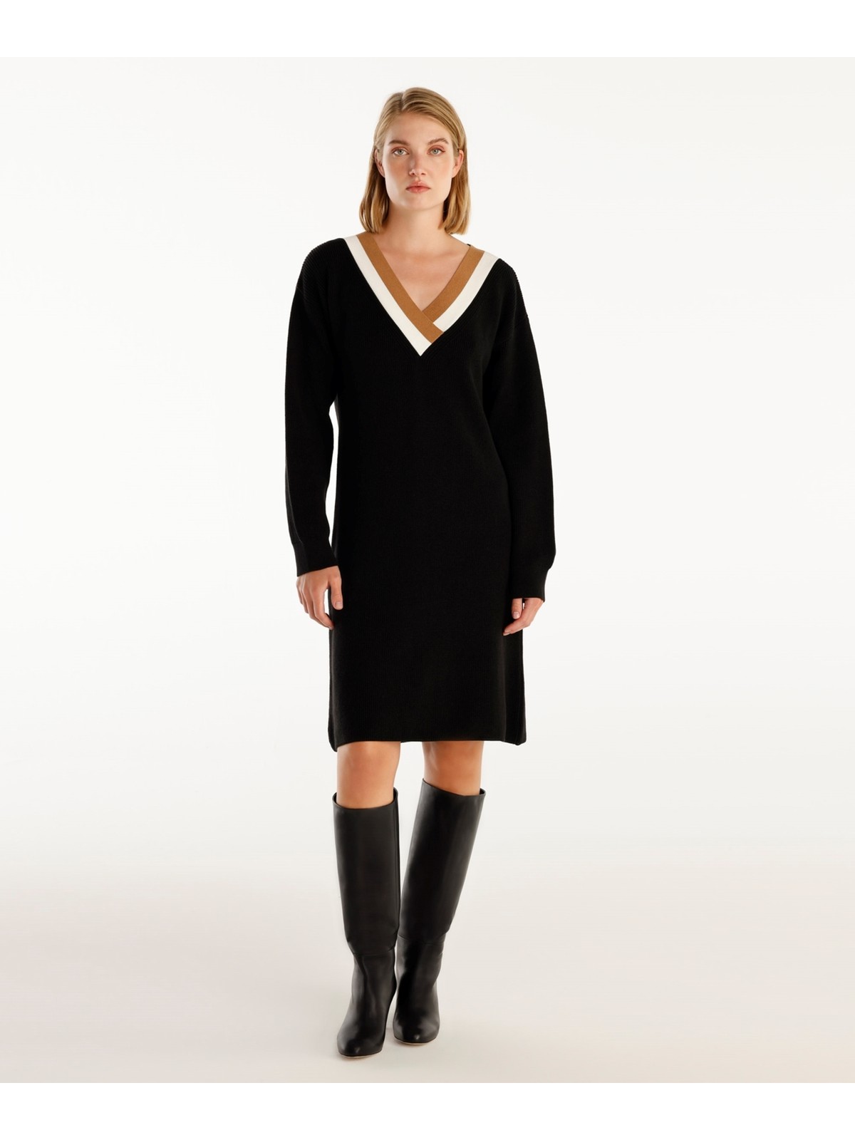 Yargıcı V-Yakalı Triko Elbise