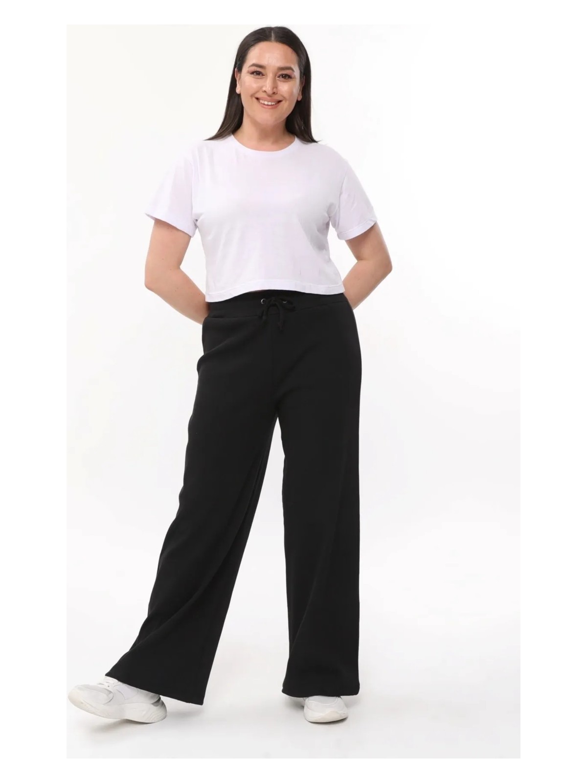 Sym Büyük Beden Bol Paça Esnek Kaşkorse Kadın Pantolon