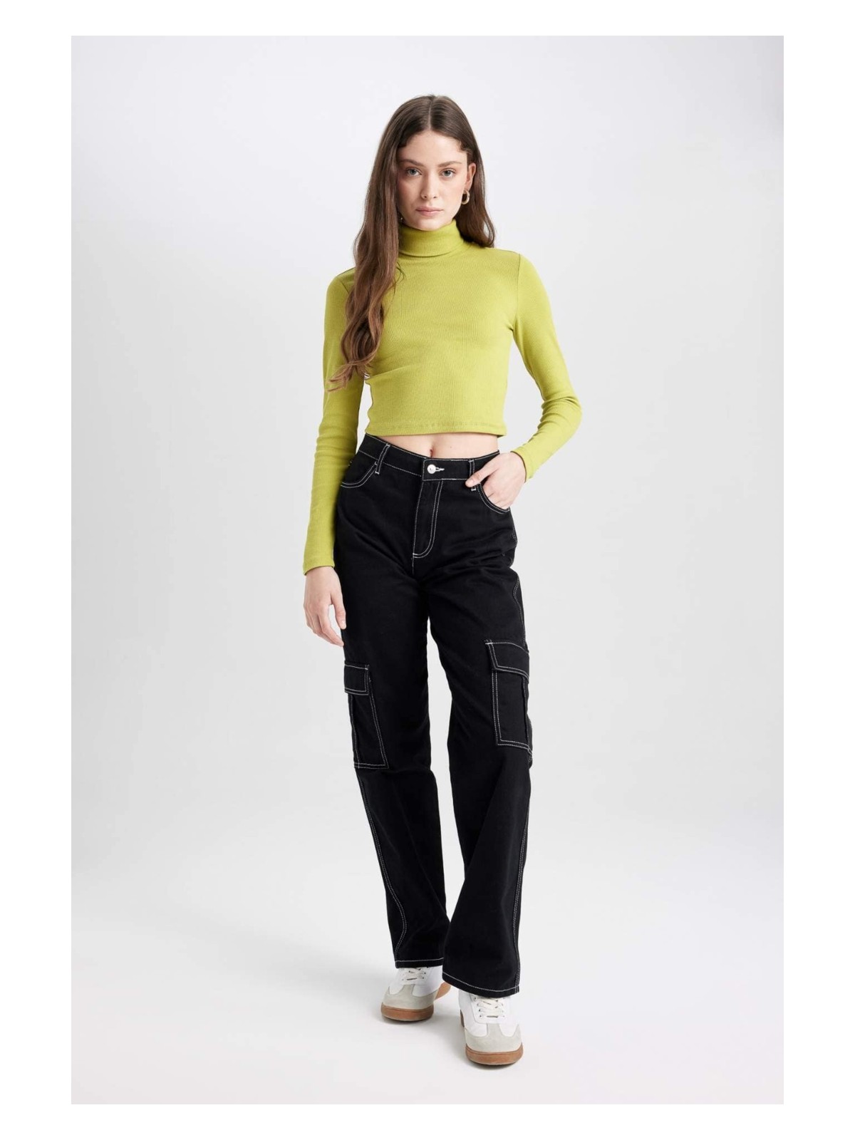 DeFacto Fitted Balıkçı Yaka Fitilli Kaşkorse Basic Düz Uzun Kollu Tişört B6783AX24AU