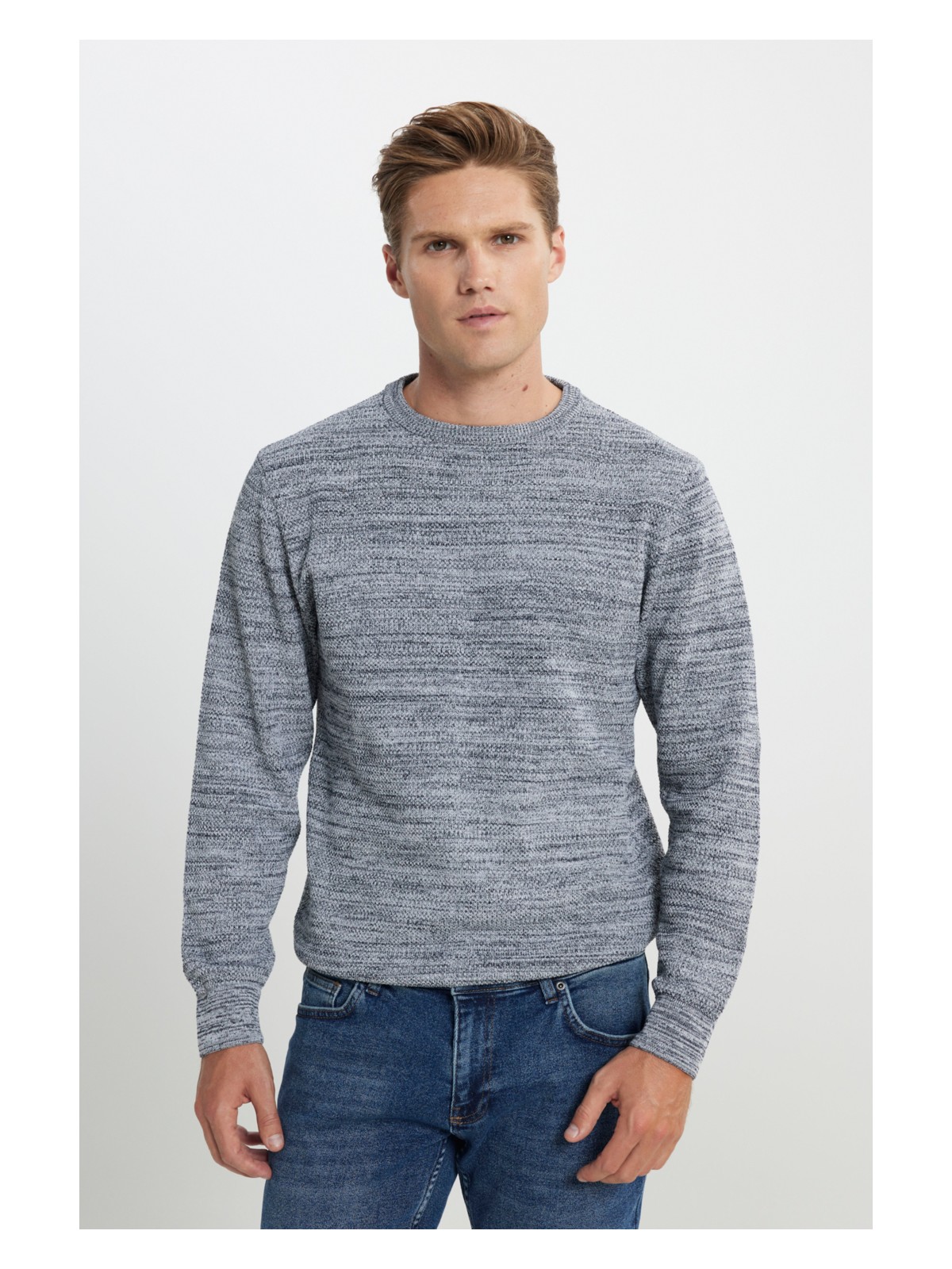 Altınyıldız Classics Erkek Bronz-grı Standart Fit Normal Kesim Bisiklet Yaka Desenli Triko Kazak - Görsel 3