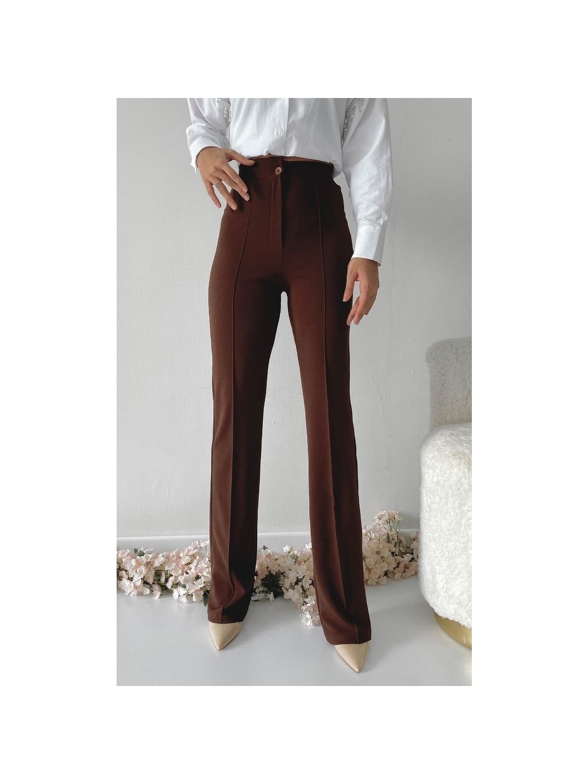 Sym Büyük Beden Kadın Yüksek Bel Toparlayıcı Ispanyol Paça Pantolon - Görsel 4