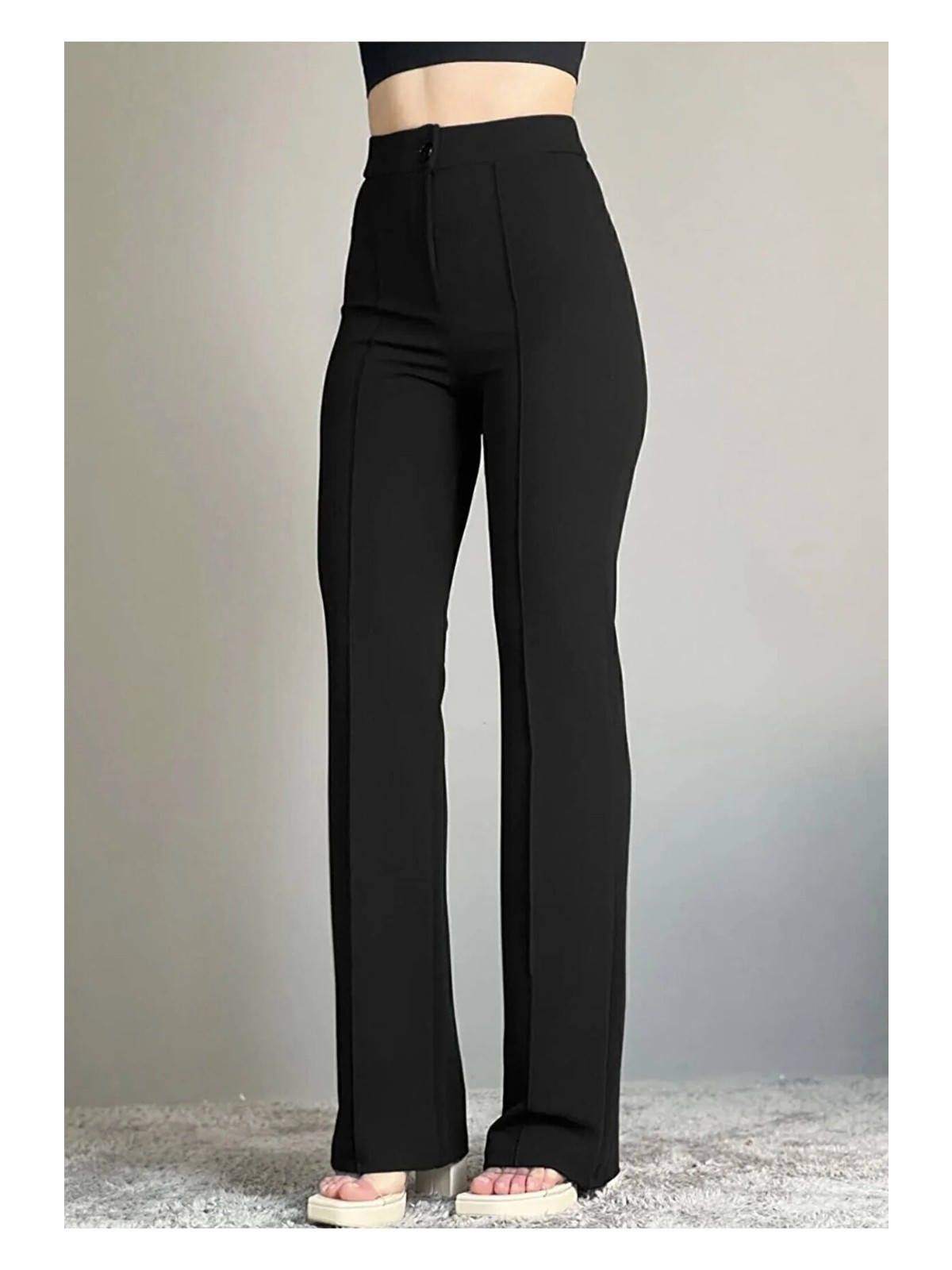 Sym Büyük Beden Kadın Yüksek Bel Toparlayıcı Ispanyol Paça Pantolon - Görsel 5