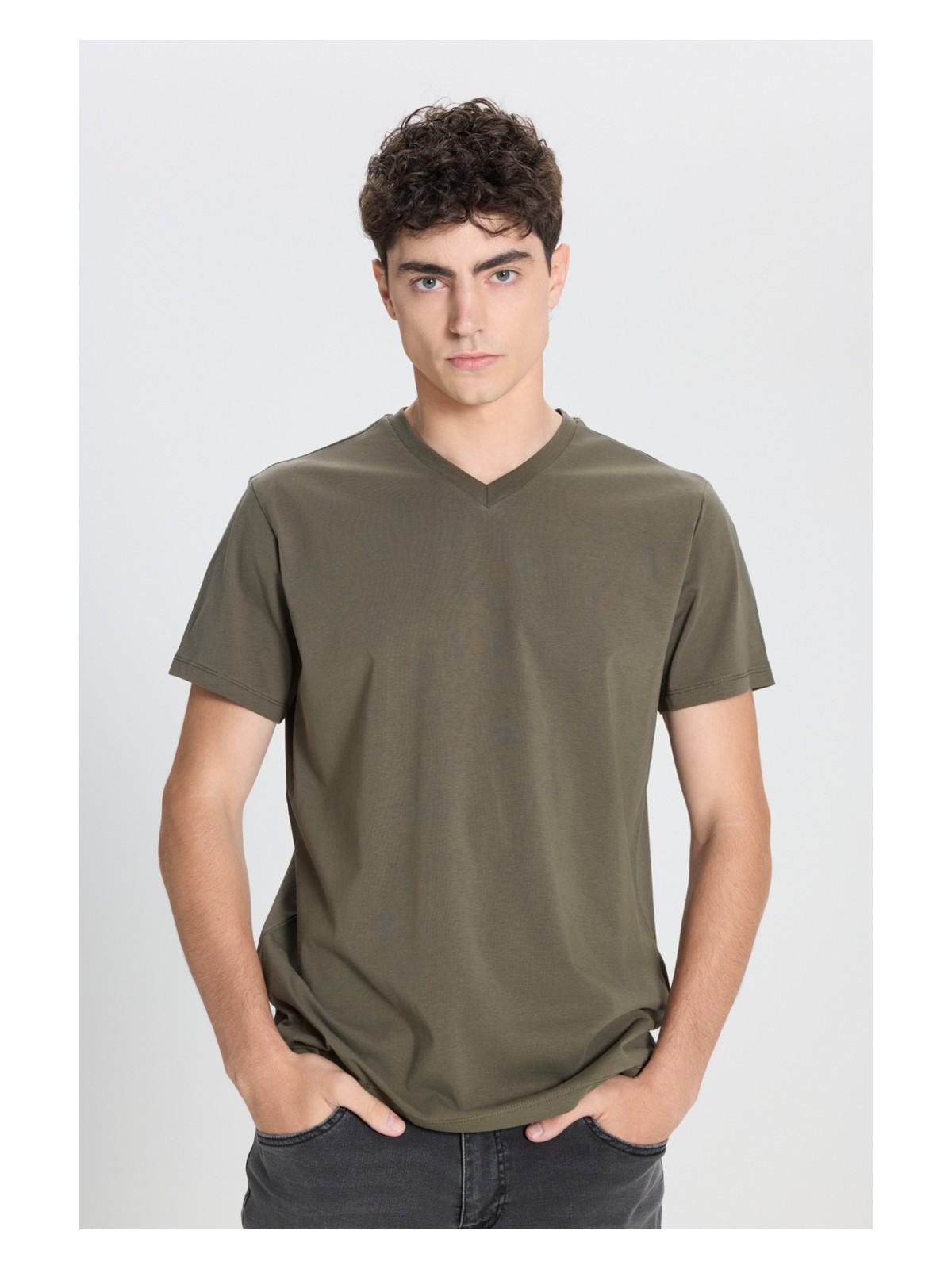 Altınyıldız Classics Erkek Siyah %100 Pamuk Slim Fit Dar Kesim V Yaka Tişört - Görsel 3