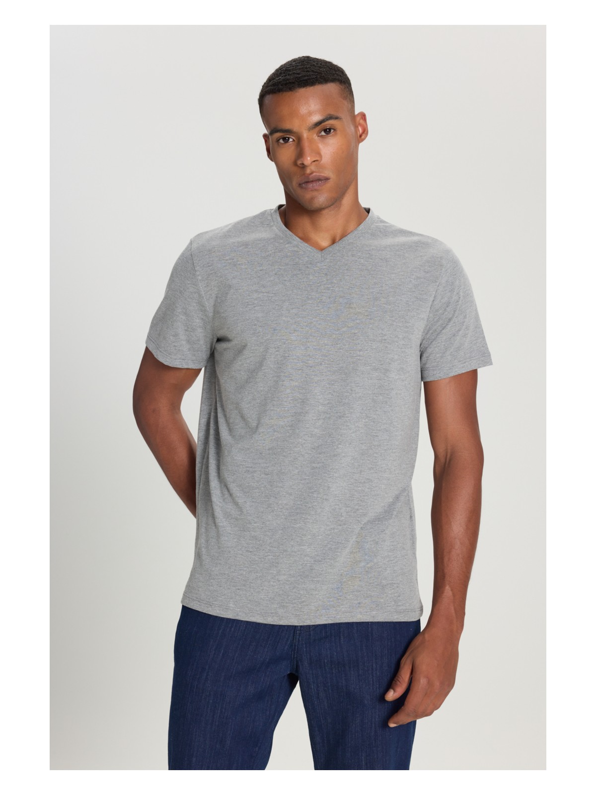 Altınyıldız Classics Erkek Siyah %100 Pamuk Slim Fit Dar Kesim V Yaka Tişört - Görsel 4