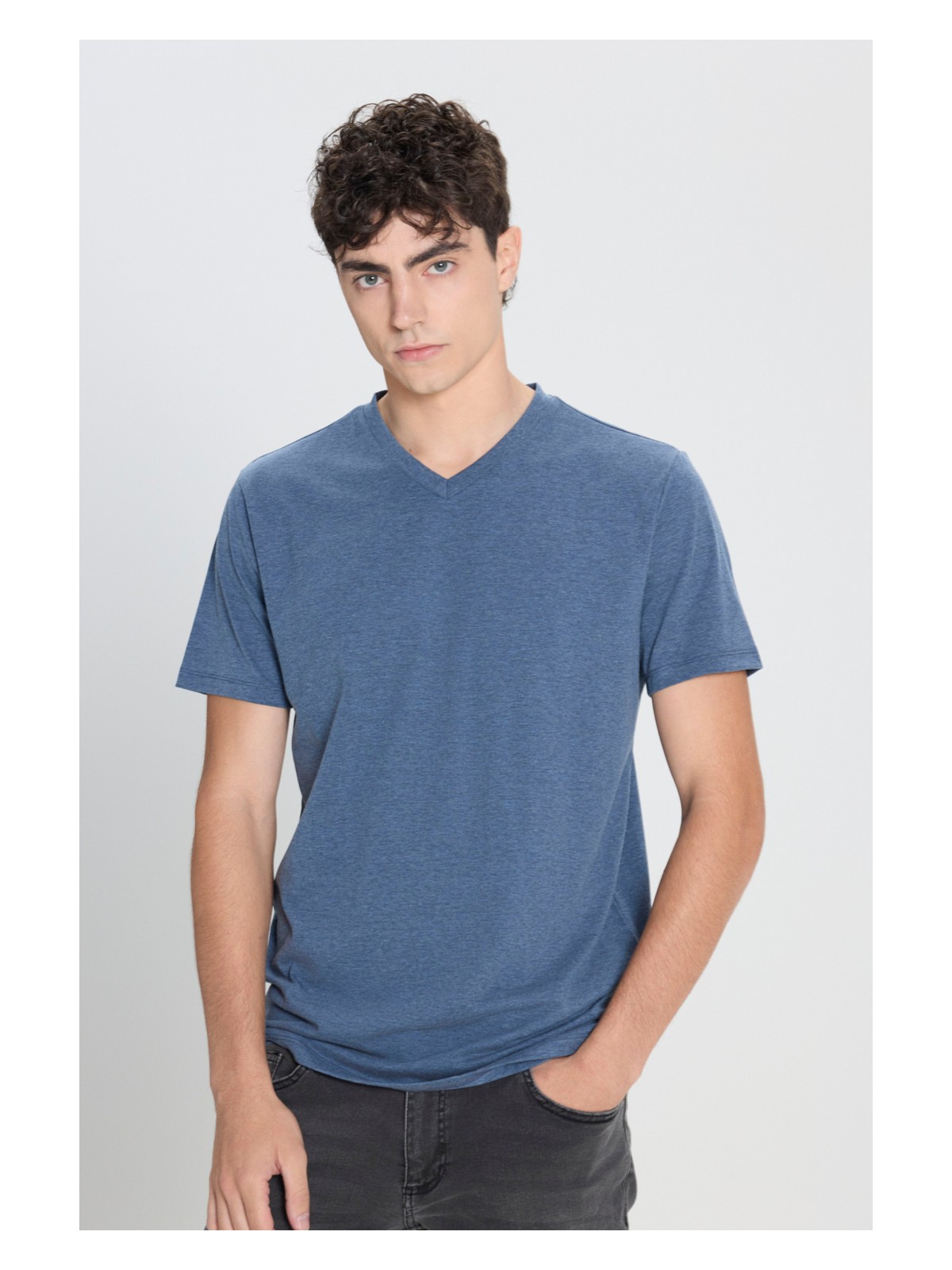 Altınyıldız Classics Erkek Siyah %100 Pamuk Slim Fit Dar Kesim V Yaka Tişört - Görsel 6