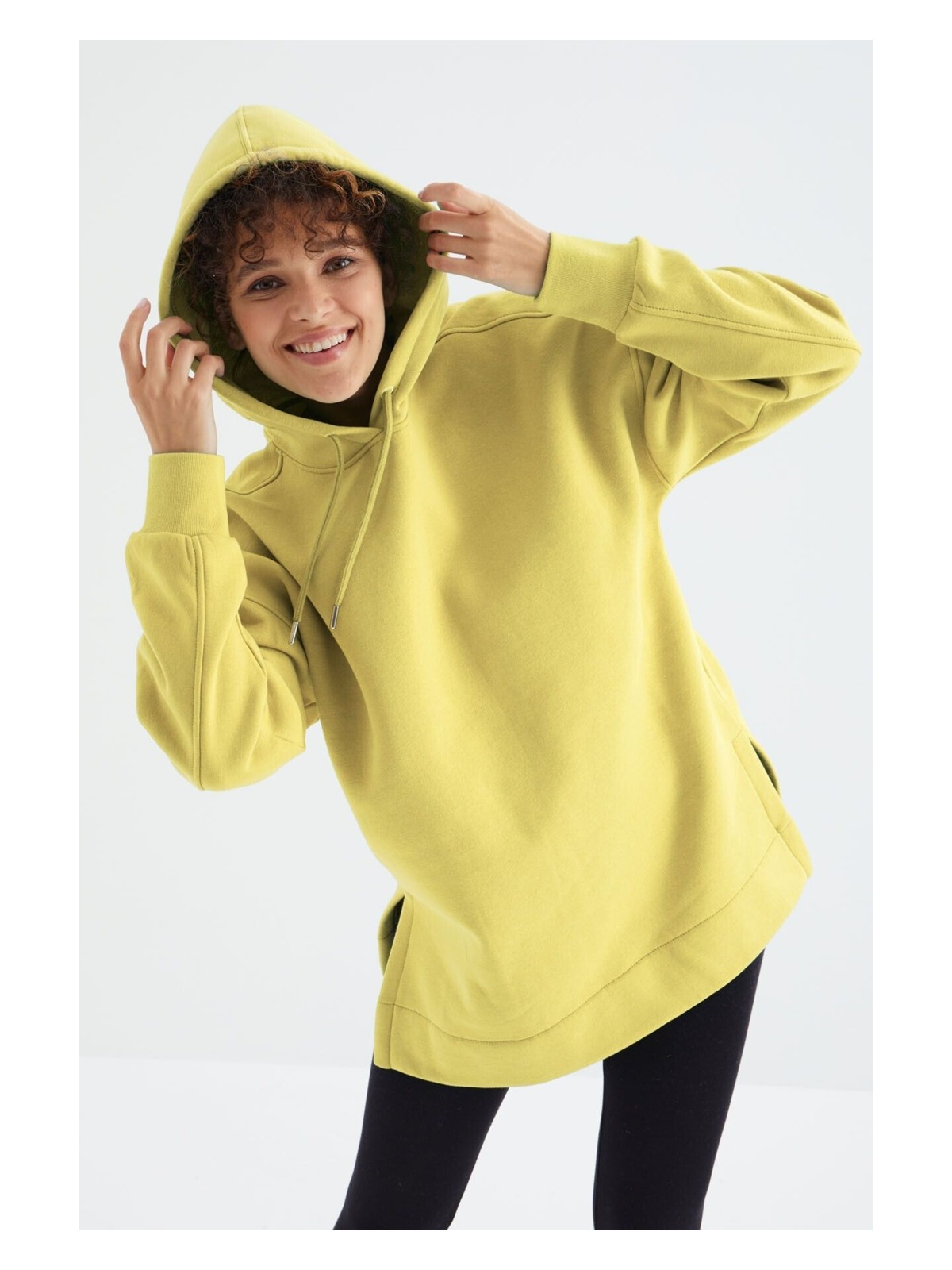 Tommy Life Yaban Gülü Reglan Kol Basic Kapüşonlu Oversize Sweatshirt Sweatshirt Tunik - 97242 - Görsel 10