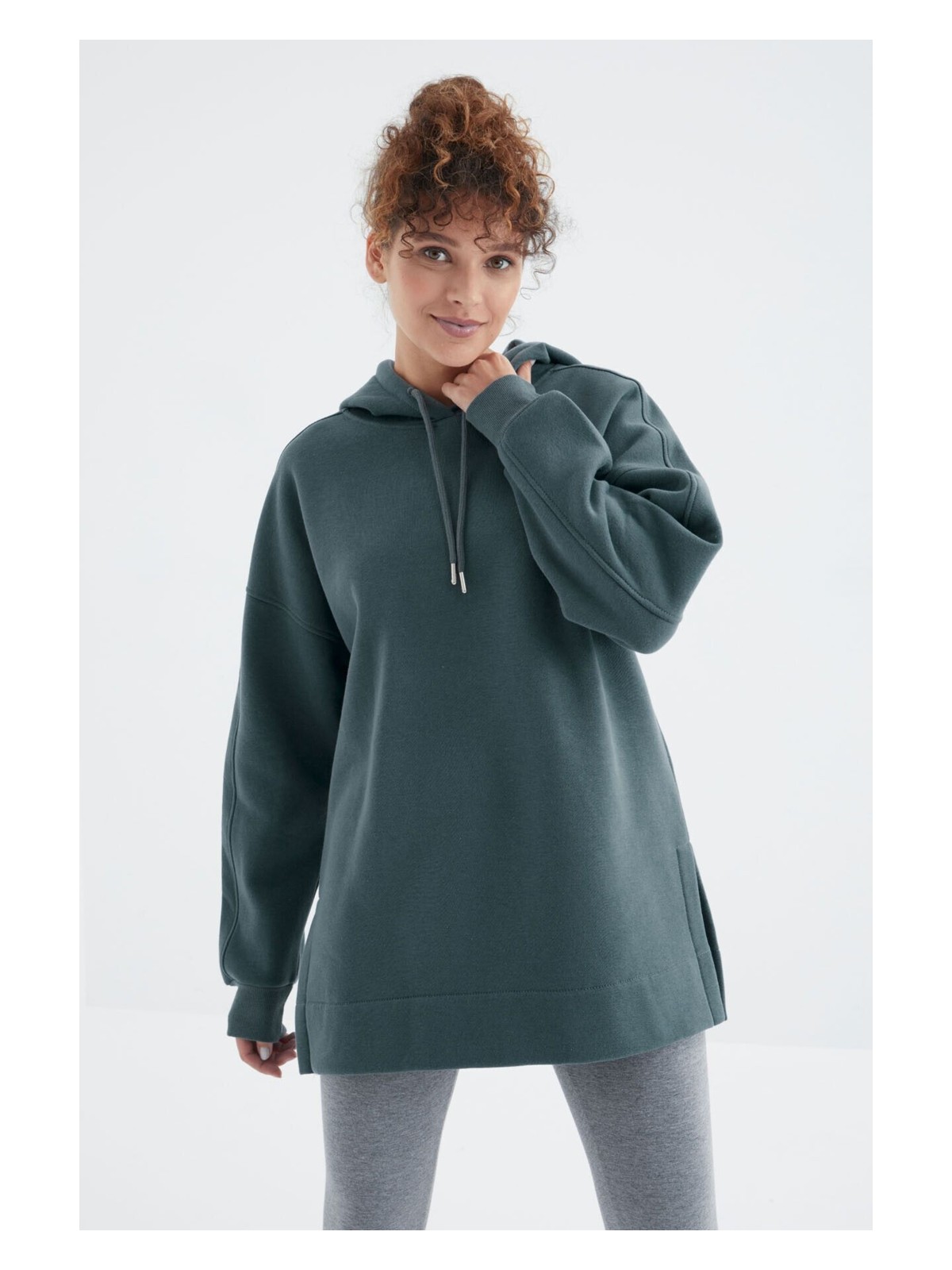 Tommy Life Yaban Gülü Reglan Kol Basic Kapüşonlu Oversize Sweatshirt Sweatshirt Tunik - 97242 - Görsel 9