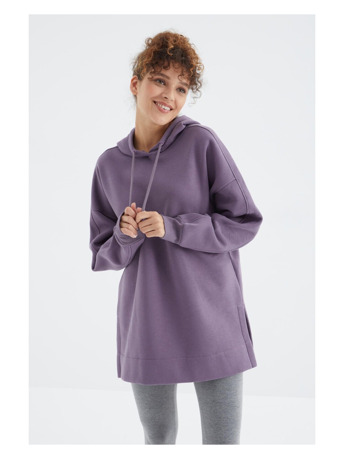 Tommy Life Yaban Gülü Reglan Kol Basic Kapüşonlu Oversize Sweatshirt Sweatshirt Tunik - 97242 - Görsel 8