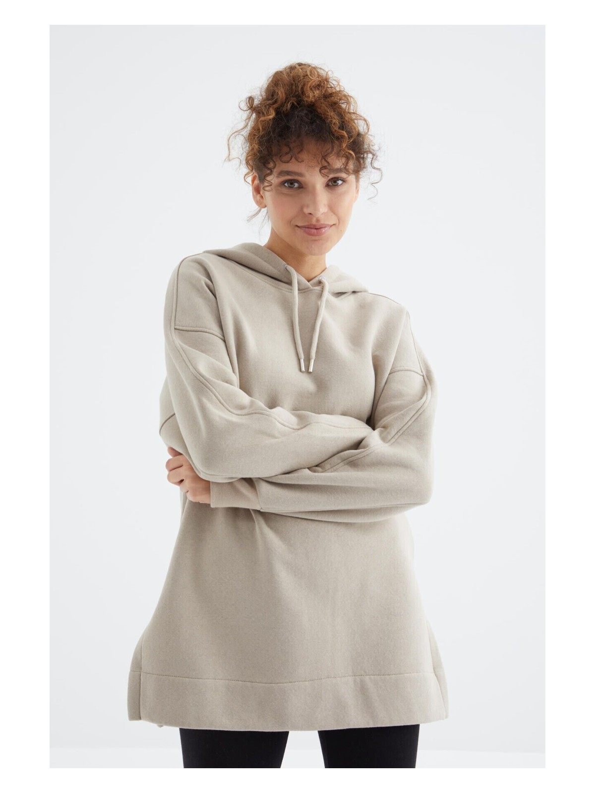 Tommy Life Yaban Gülü Reglan Kol Basic Kapüşonlu Oversize Sweatshirt Sweatshirt Tunik - 97242 - Görsel 6