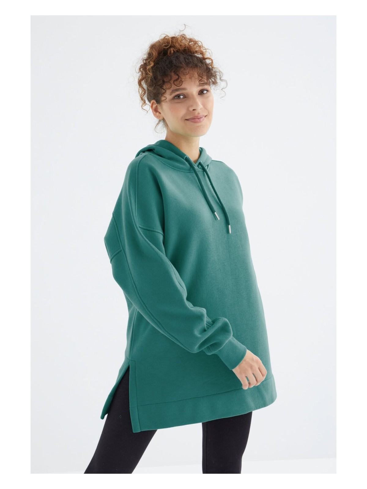 Tommy Life Yaban Gülü Reglan Kol Basic Kapüşonlu Oversize Sweatshirt Sweatshirt Tunik - 97242 - Görsel 5