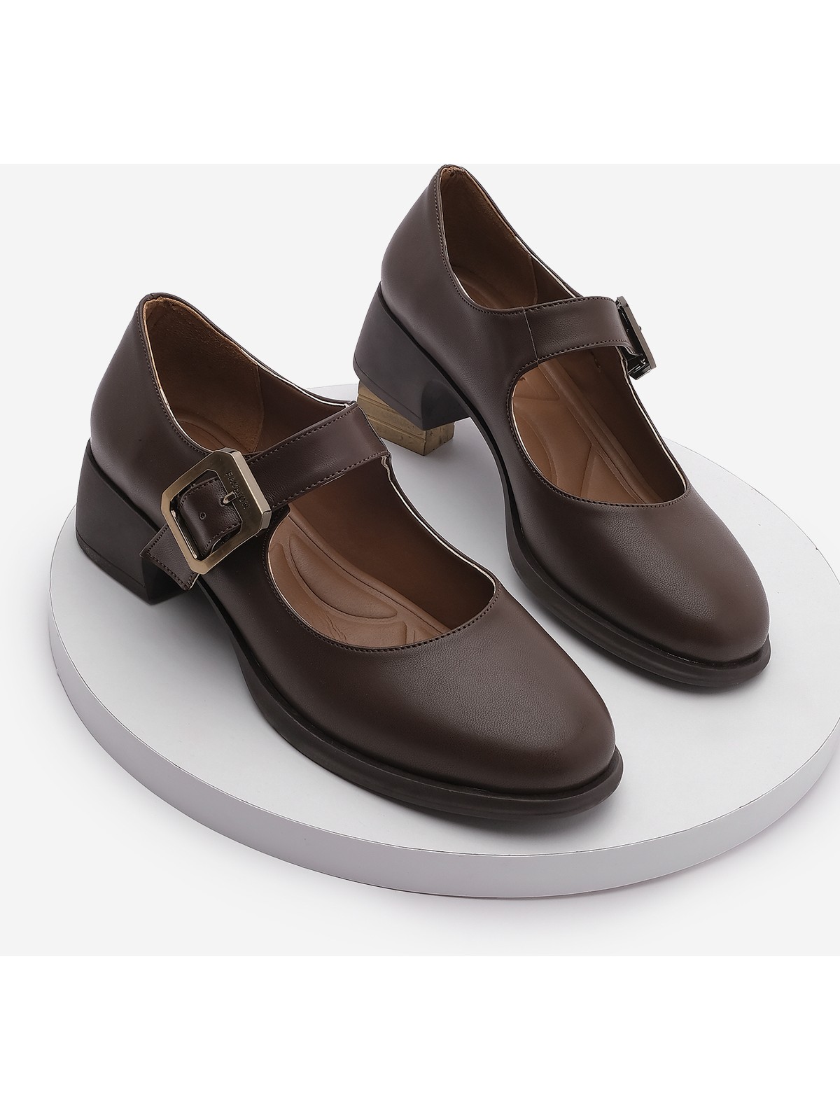 Marjin Kadın Tokalı Kalın Topuk Günlük Ayakkabı Loafer Meniz Kahve