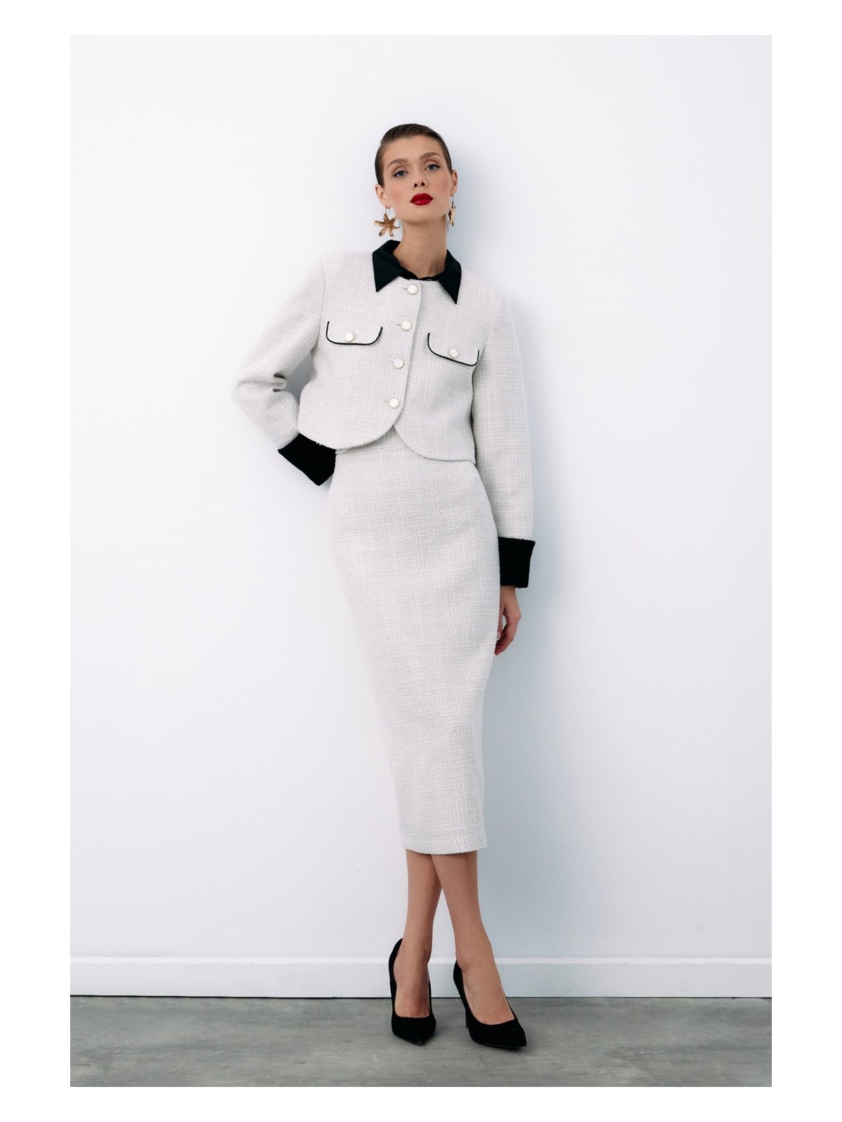 Sateen Süs Düğmeli Tüvit Kalem Etek - Siyah - Görsel 4