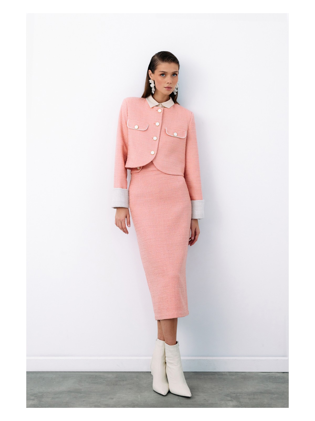 Sateen Süs Düğmeli Tüvit Kalem Etek - Siyah - Görsel 3