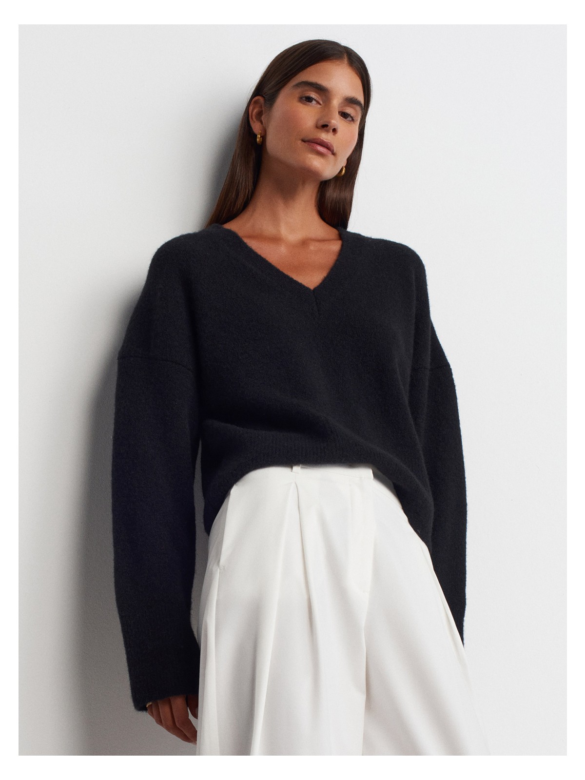 Dilvin 10645 V Yaka Yün Karışımlı Kazak-K.bej Mel. - Görsel 8