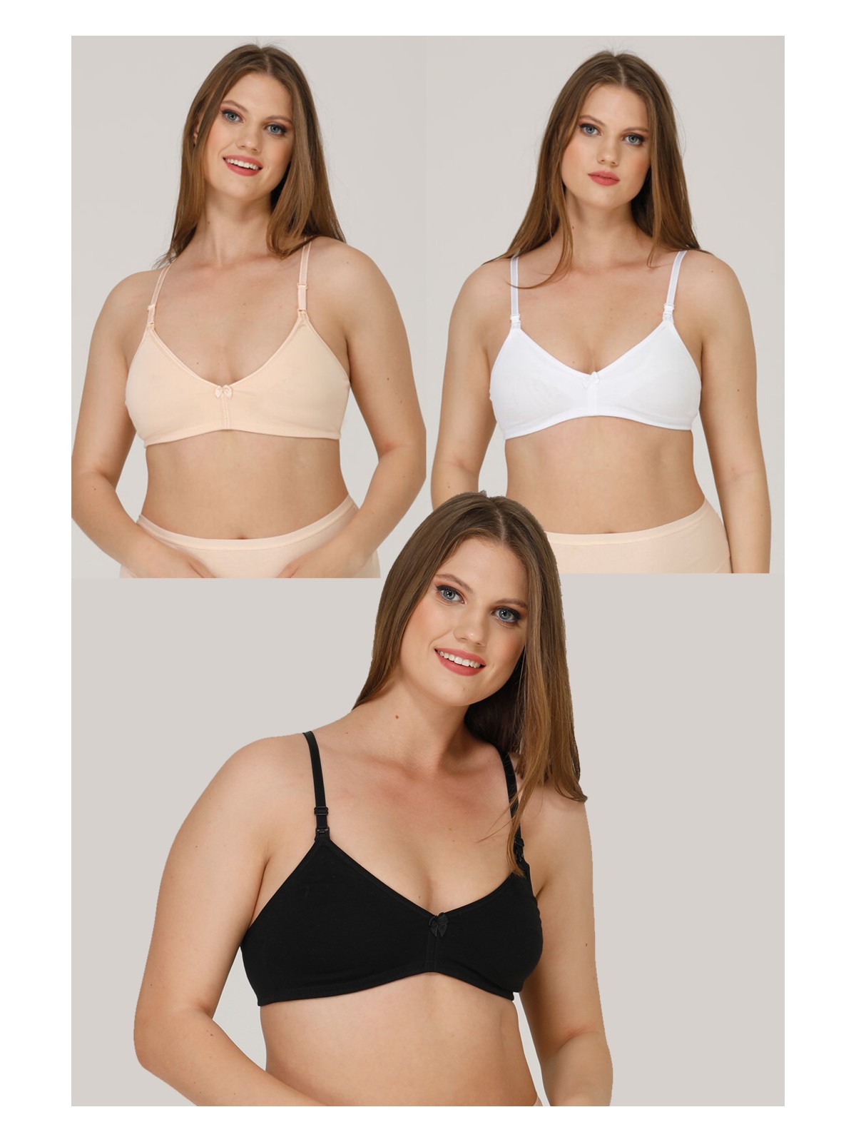 Parlingerie 3lü Emzirme Sütyeni Siyah Beyaz Ten