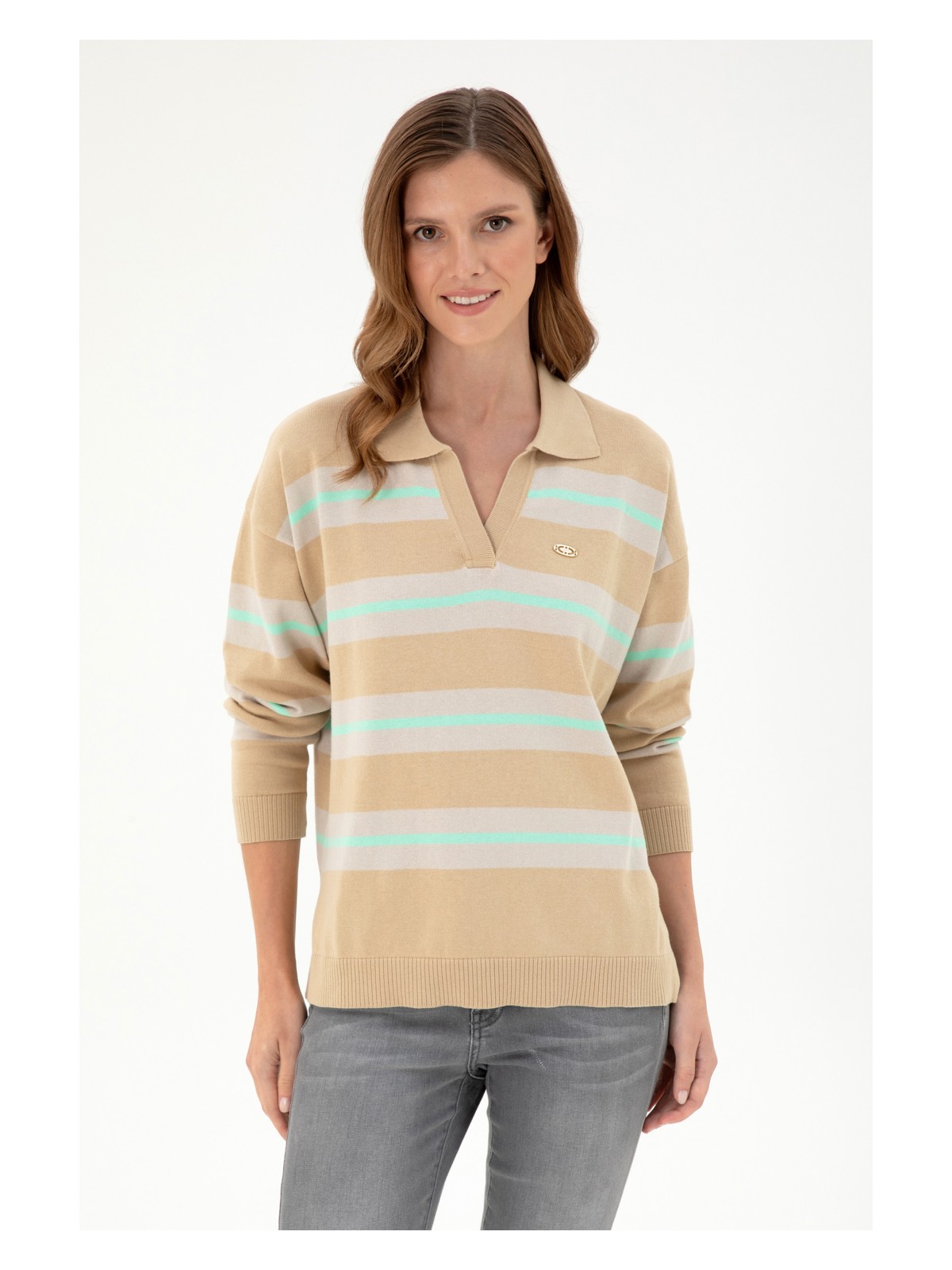 U.S. Polo Assn. Kadın Kum Polo Yaka Kazak 50297089-VR085