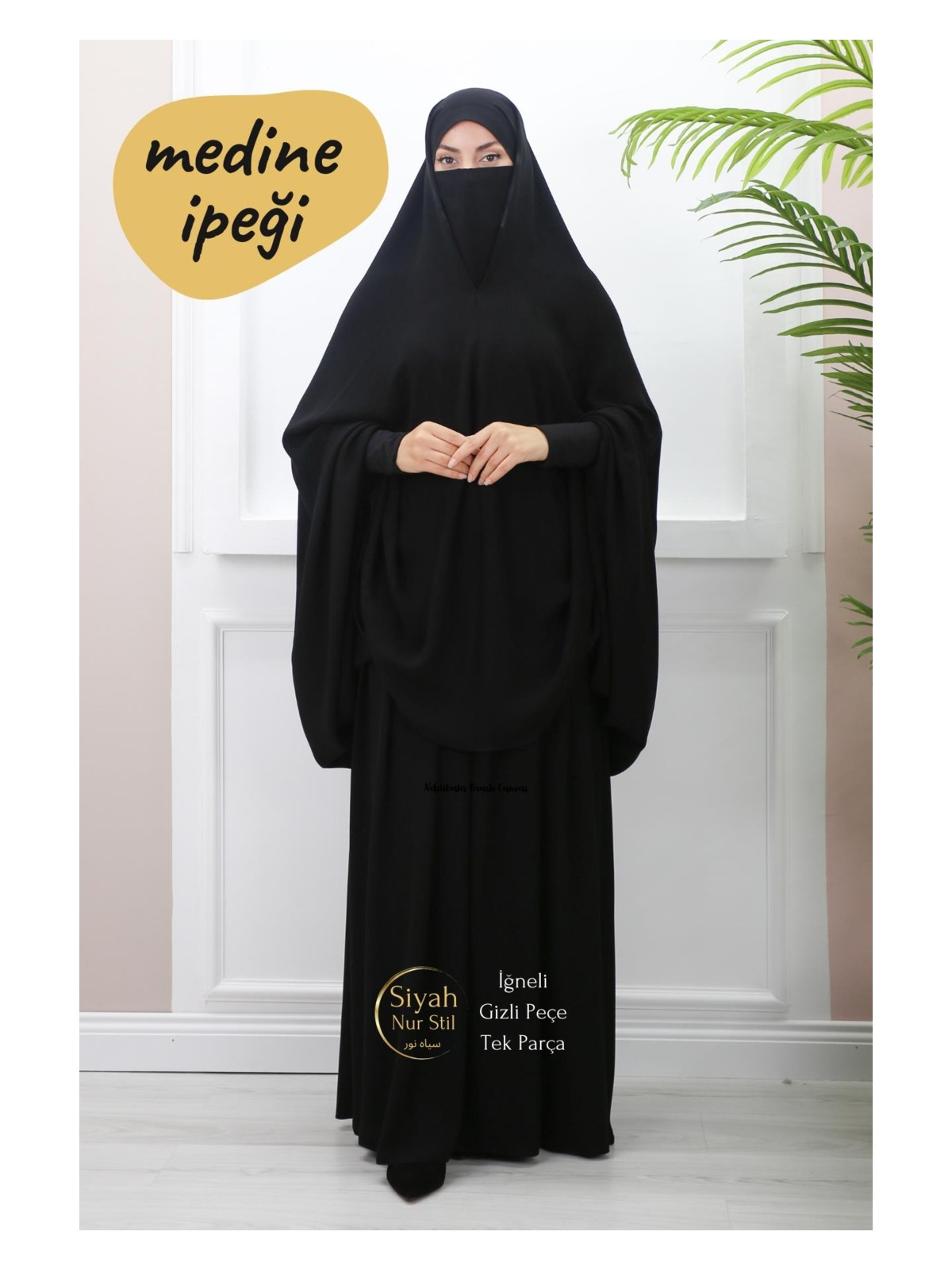 Asilnur Iğneli Gizli Peçeli Tek Parça Medine Ipeği Çarşaf