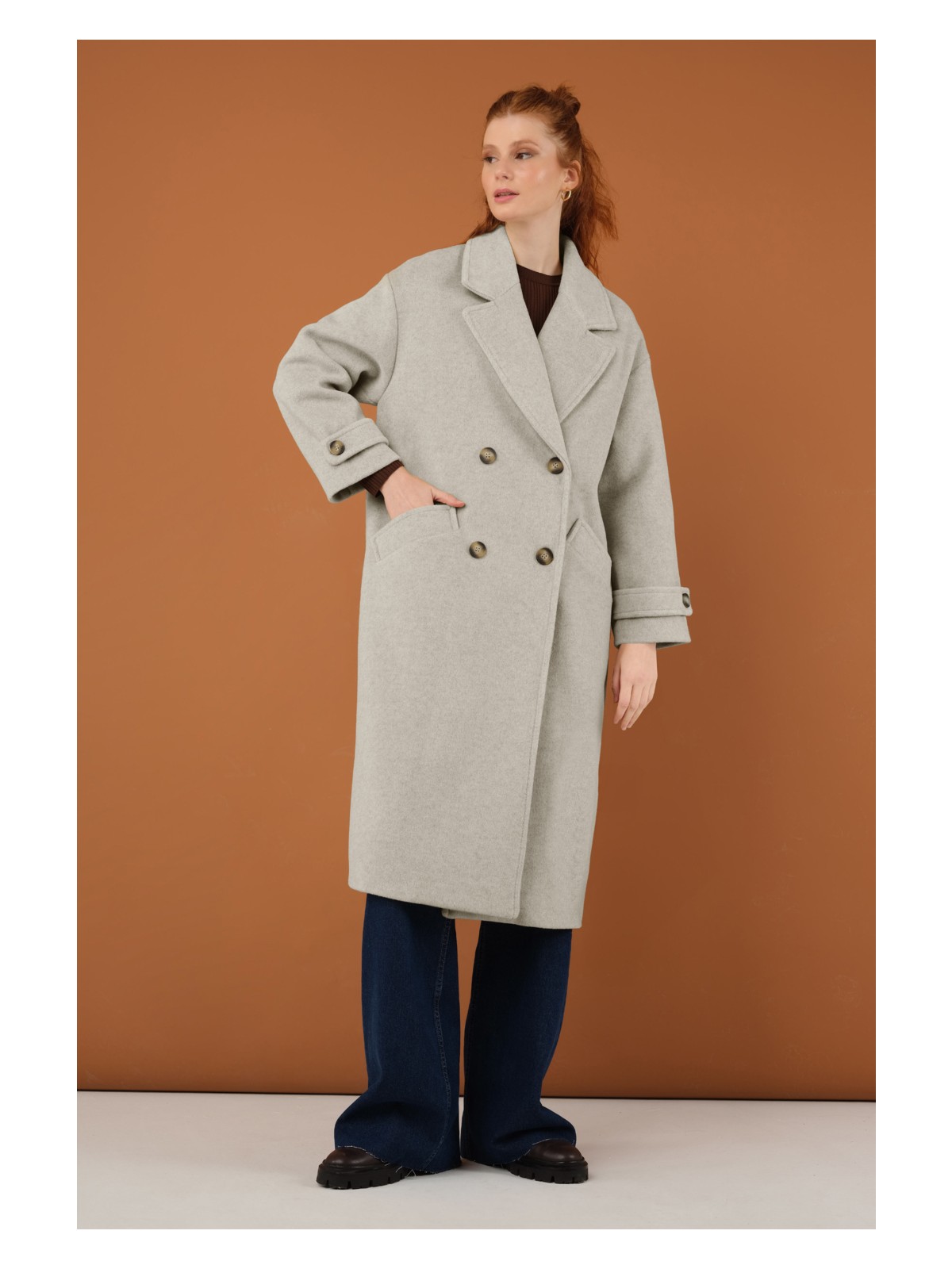 HE-QA Kolu Apolet Detaylı Kaban Gri Melanj - Görsel 3