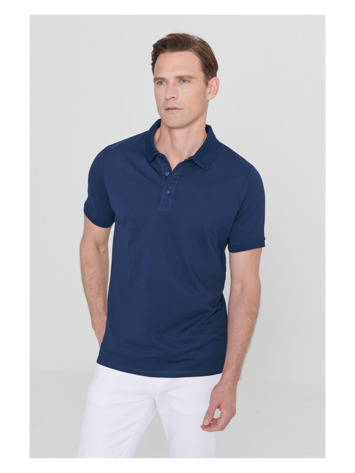 Altınyıldız Classics Erkek Çekmeyen Pamuklu Kumaş Slim Fit Dar Kesim Lacivert Kıvrılmaz Polo Yaka Tişört - Görsel 2