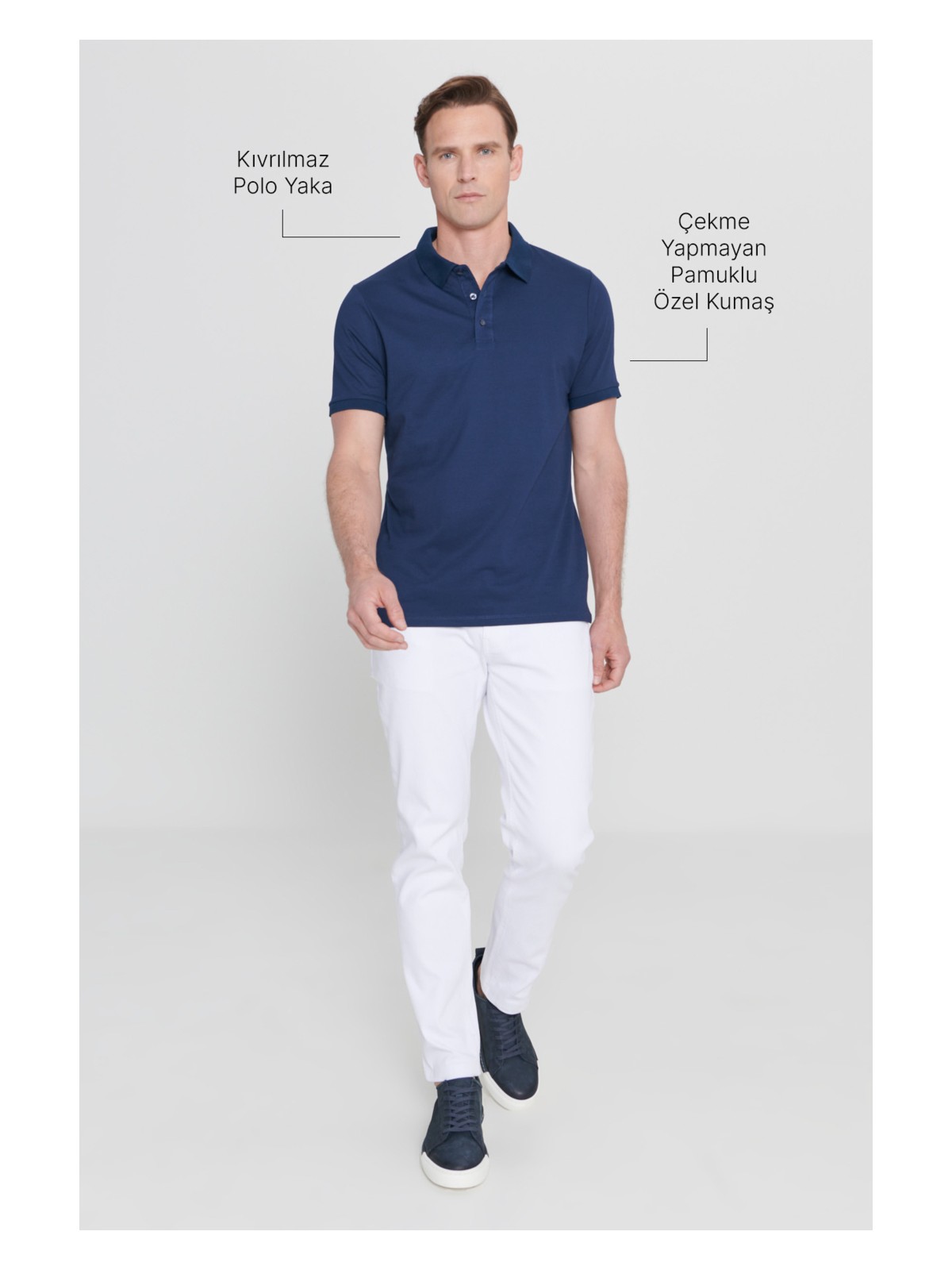 Altınyıldız Classics Erkek Çekmeyen Pamuklu Kumaş Slim Fit Dar Kesim Lacivert Kıvrılmaz Polo Yaka Tişört - Görsel 3