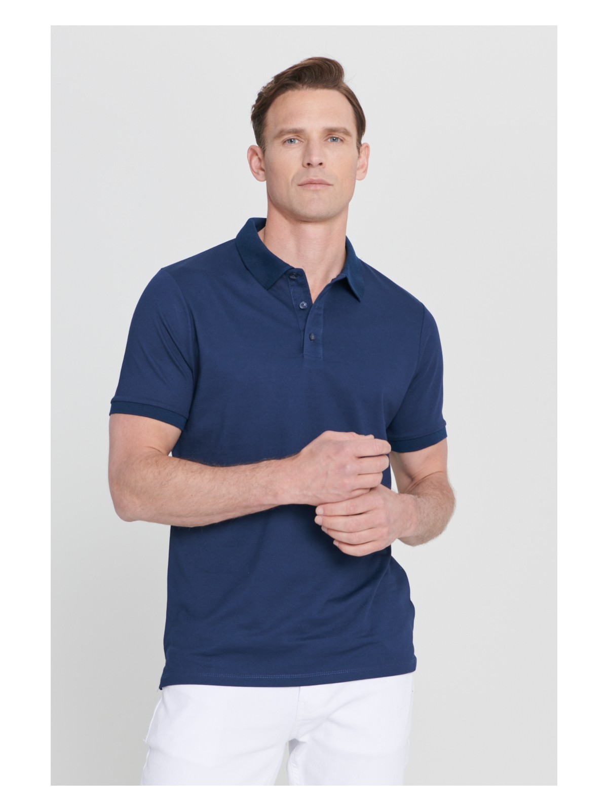 Altınyıldız Classics Erkek Çekmeyen Pamuklu Kumaş Slim Fit Dar Kesim Lacivert Kıvrılmaz Polo Yaka Tişört - Görsel 6