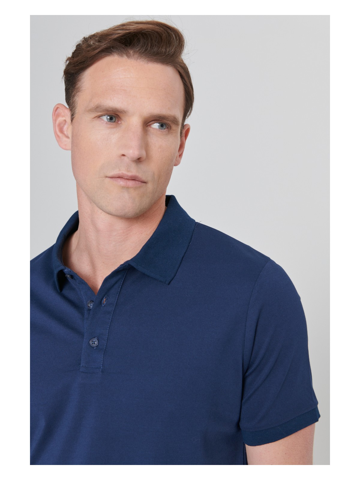 Altınyıldız Classics Erkek Çekmeyen Pamuklu Kumaş Slim Fit Dar Kesim Lacivert Kıvrılmaz Polo Yaka Tişört - Görsel 5