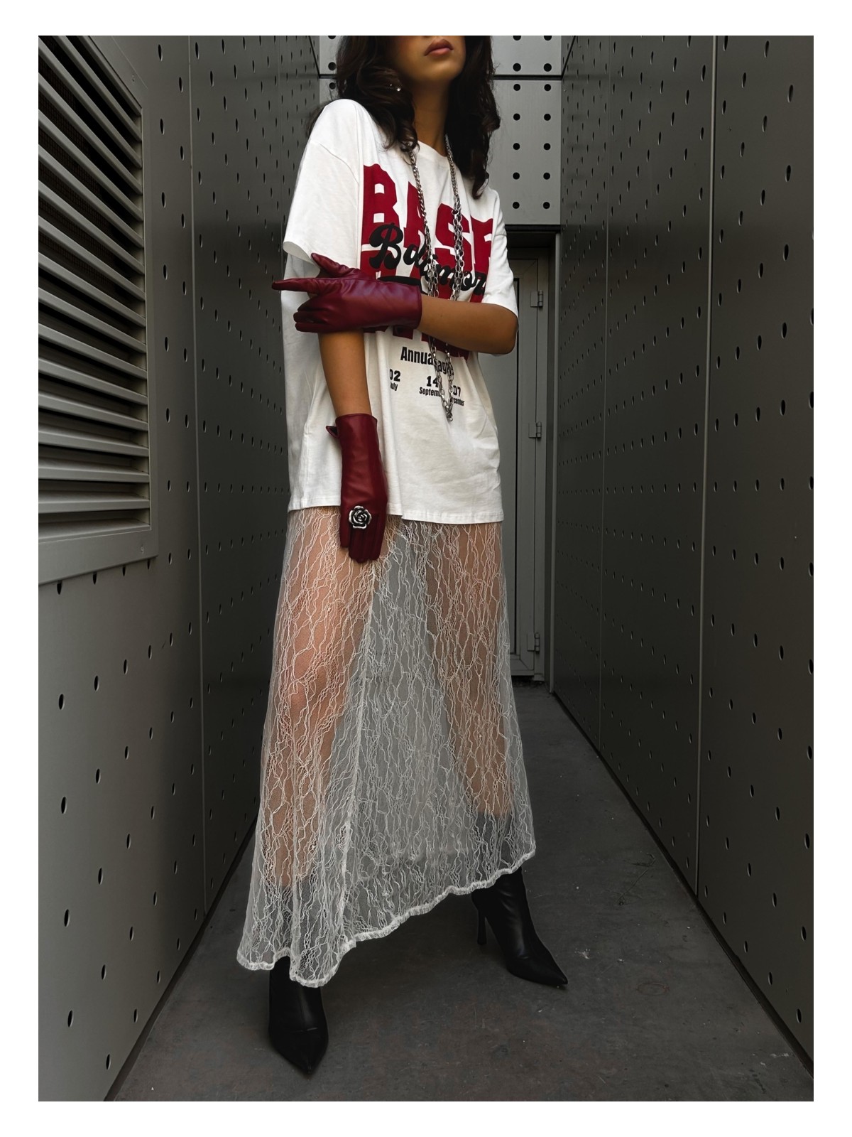 Minaaise Kadın Siyah Uzun Dantel Etek 28213 - Görsel 3