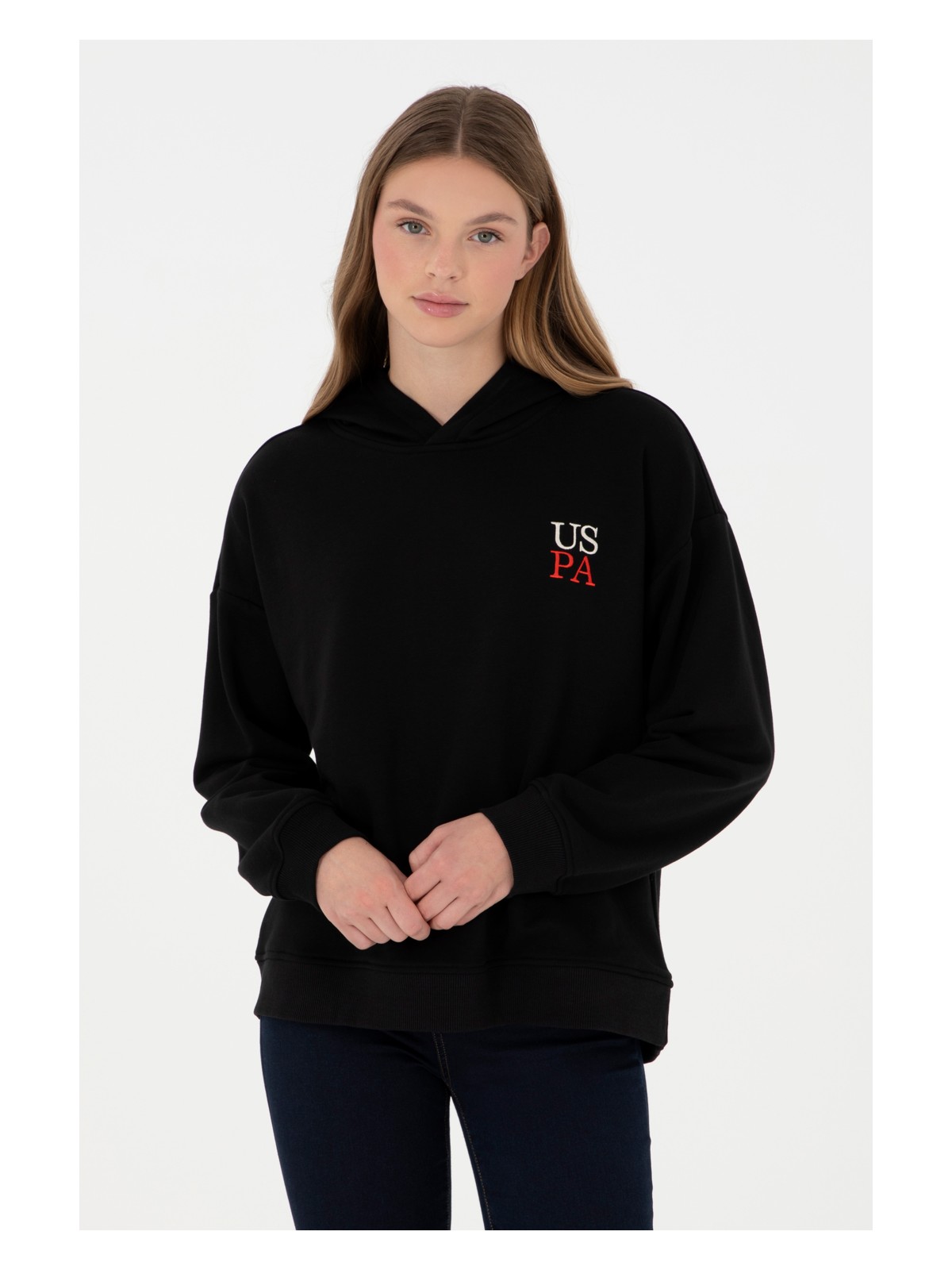 U.S. Polo Assn. Kadın Siyah Kapüşonlu Sweatshirt 50291265-VR046