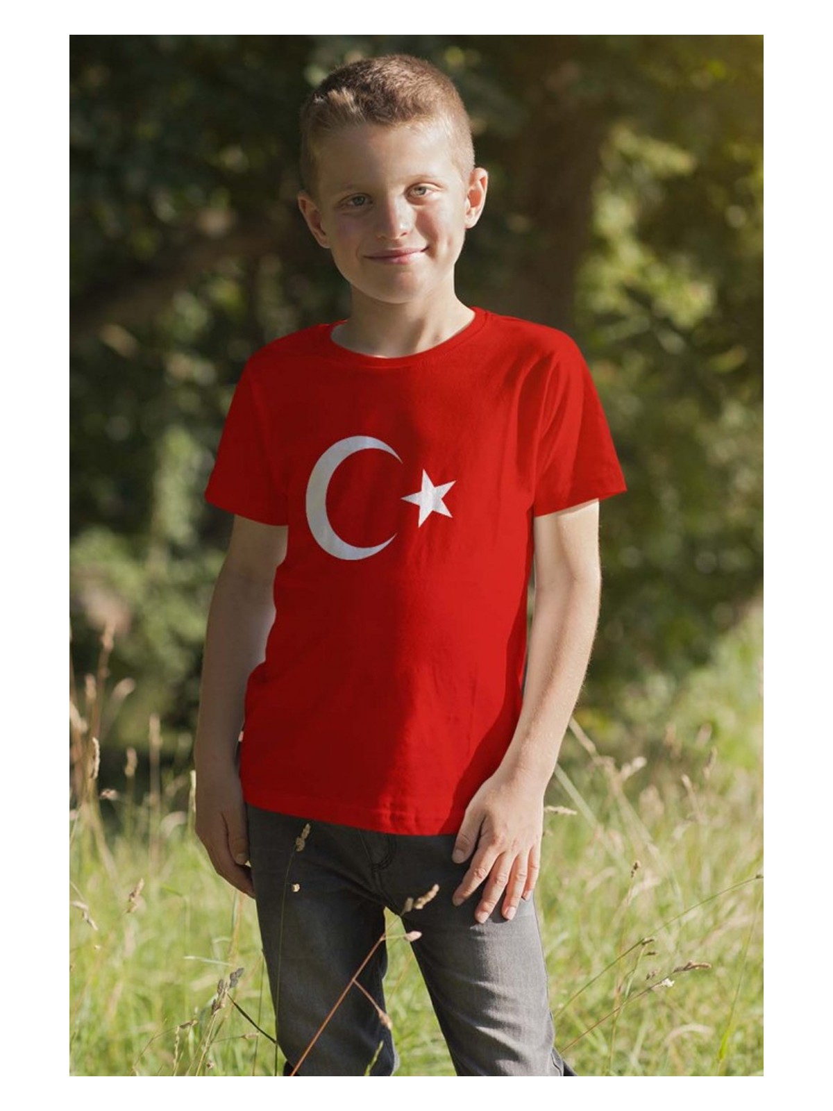 Kinderos Çocuk Türk Bayraklı Kısa Kollu Tişört Bisiklet Yaka