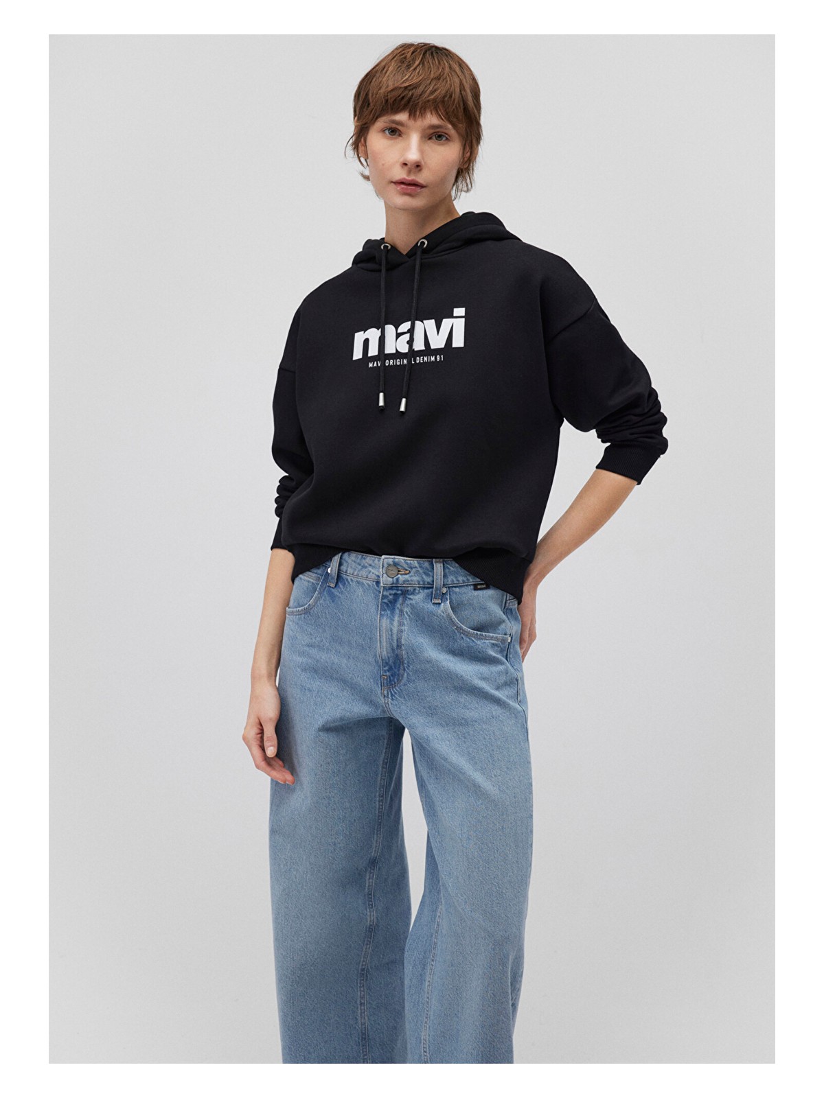 Mavi Mavi Logo Baskılı Kapüşonlu Siyah Sweatshirt 168334-900