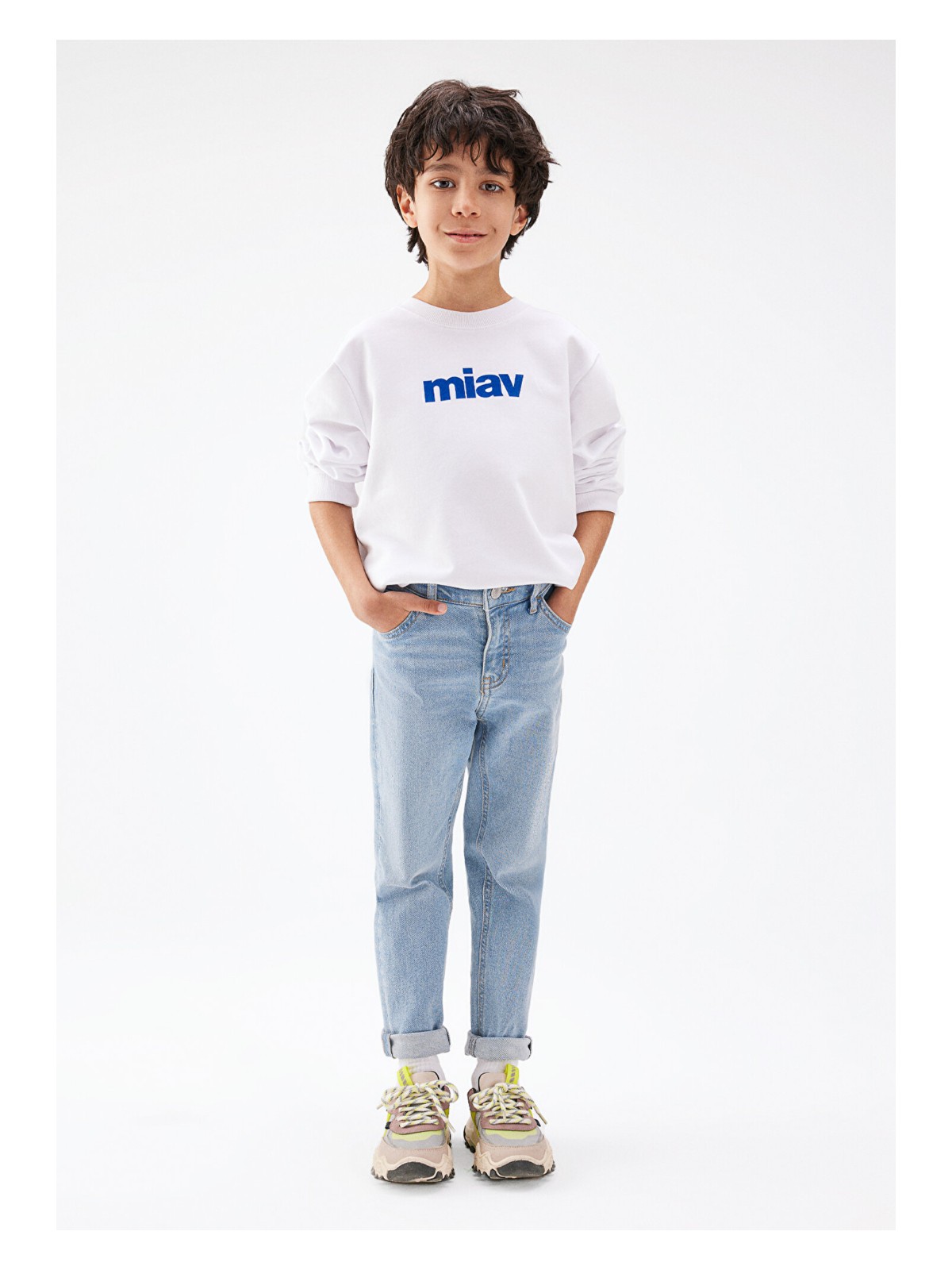 Mavi Miav Baskılı Beyaz Çocuk Sweatshirt 6610031-620