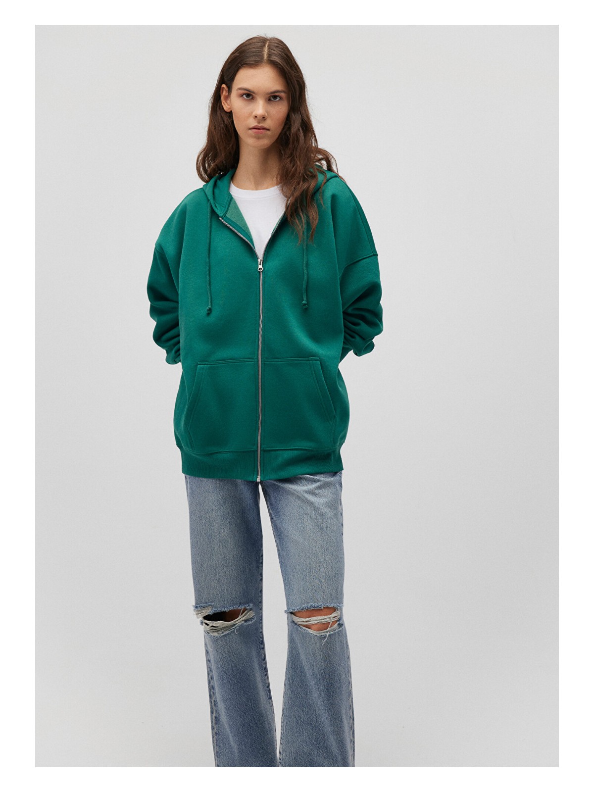 Mavi Kapüşonlu Fermuarlı Yeşil Sweatshirt 1610221-71874