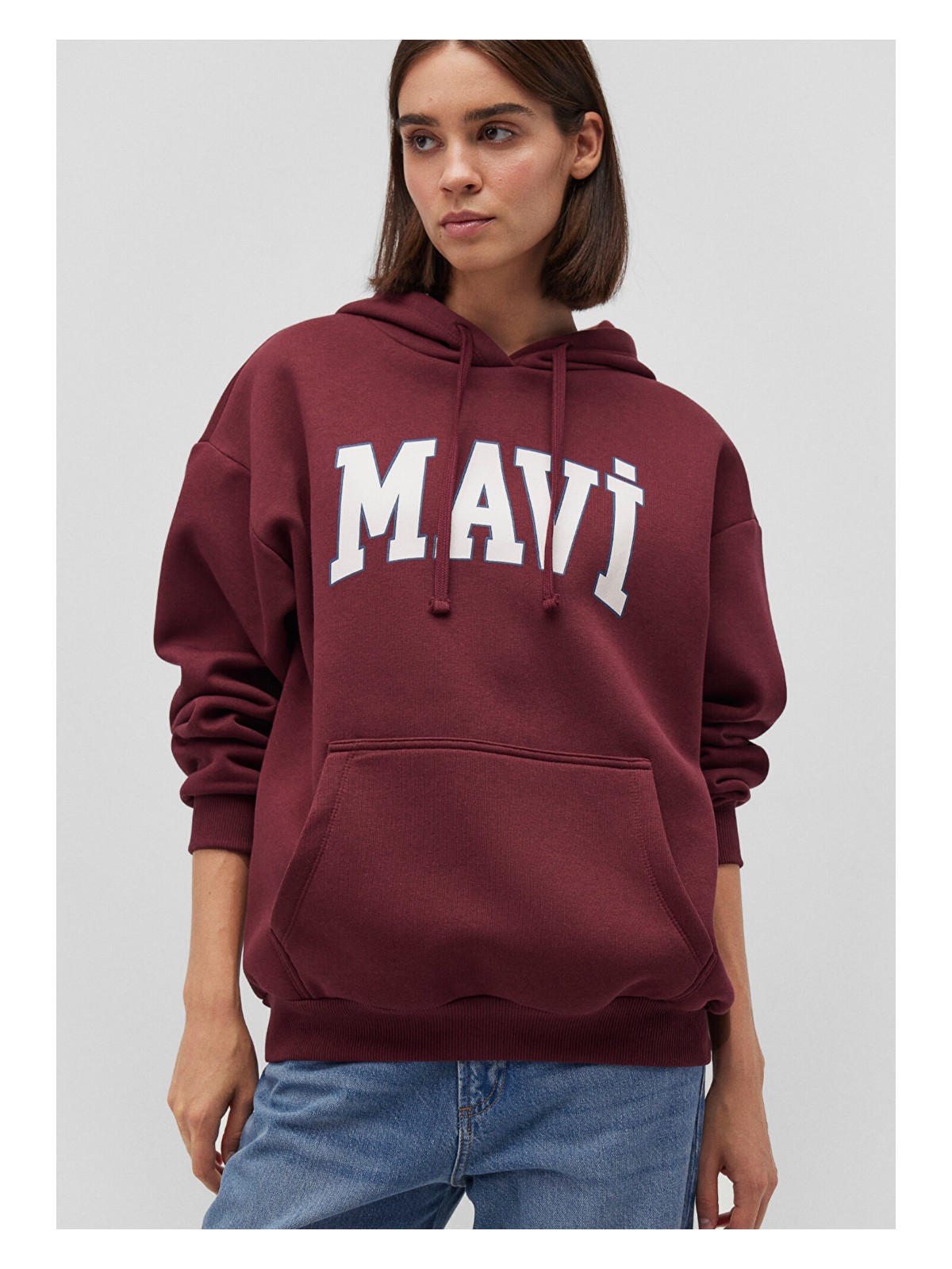 Mavi Mavi Logo Baskılı Kapüşonlu Bordo Sweatshirt 1600361-85493
