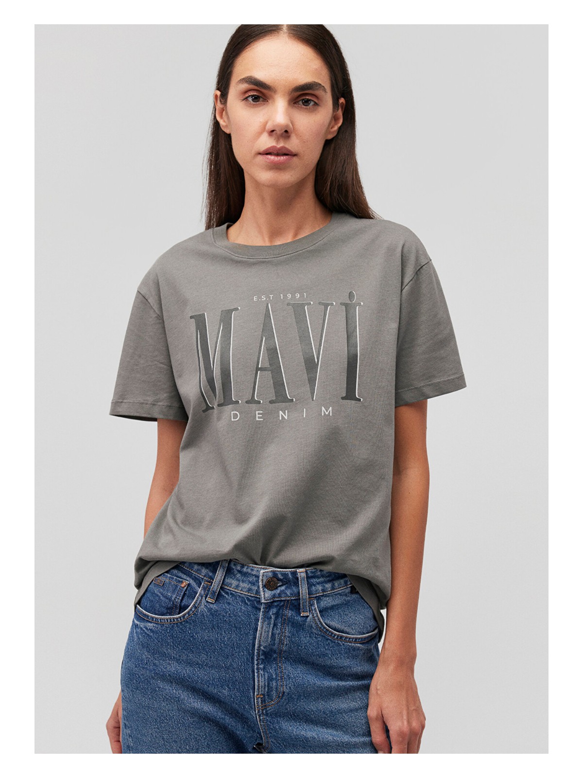 Mavi Mavi Logo Baskılı Gri Tişört 1611990-70122