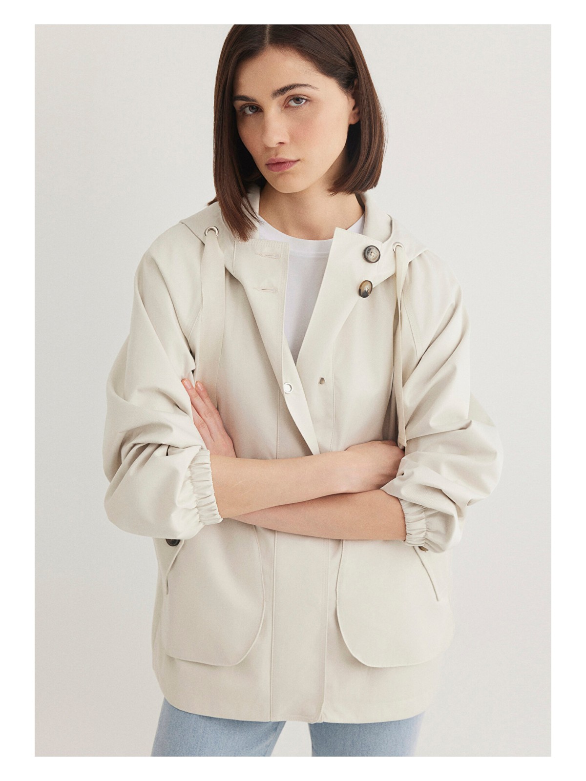 Mavi Kapüşonlu Ekru Ceket 1110014-70134