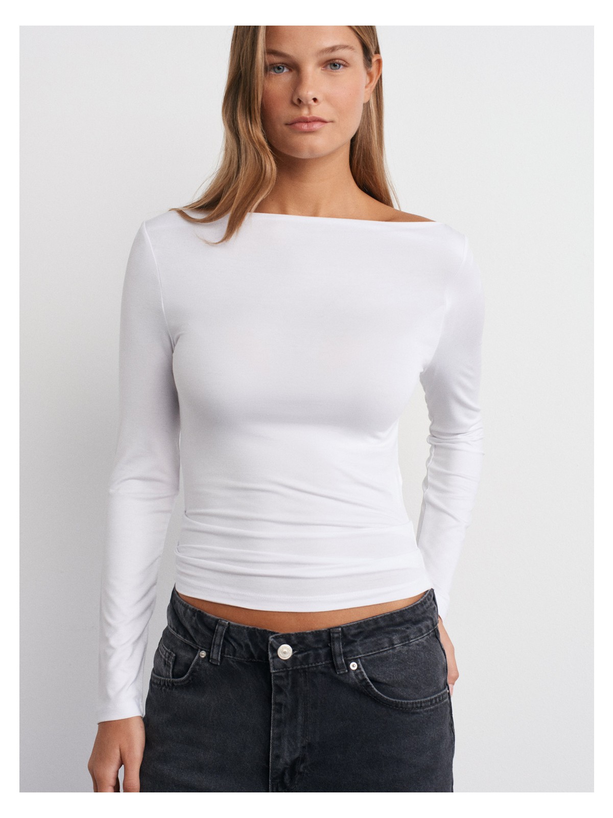 Dilvin 31213 Kadın Kayık Yaka Uzun Kollu Top-Siyah - Görsel 4