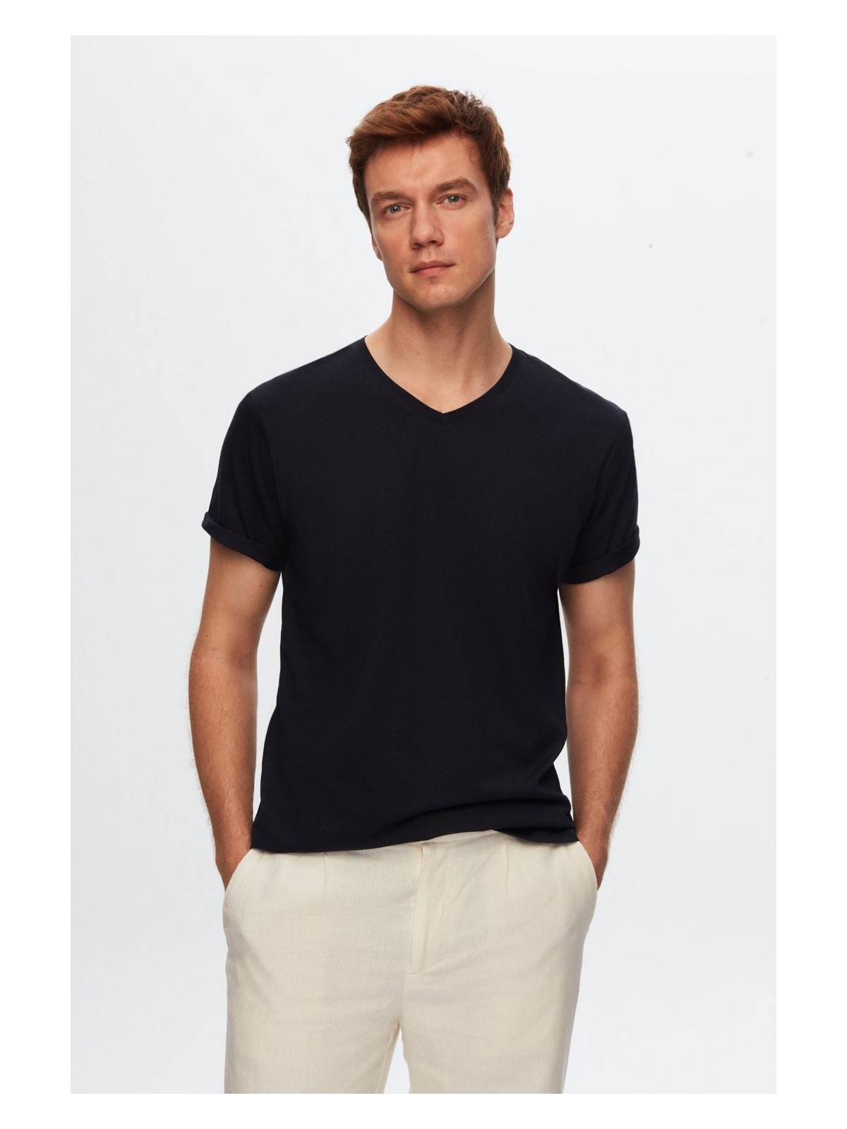 D'S Damat Beyaz V Yaka %100 Pamuk T-shirt 4HC141996755M - Görsel 3