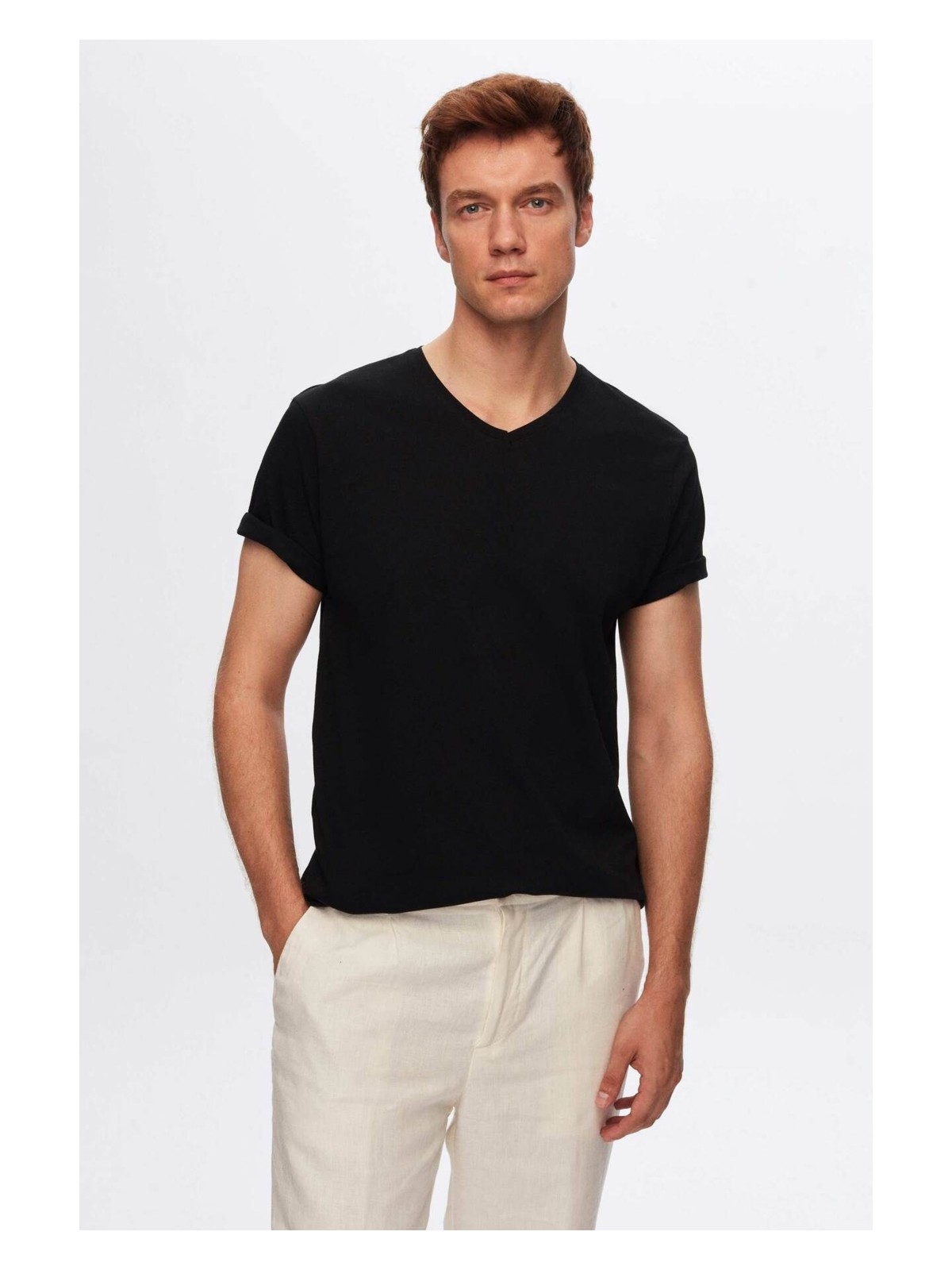 D'S Damat Beyaz V Yaka %100 Pamuk T-shirt 4HC141996755M - Görsel 4