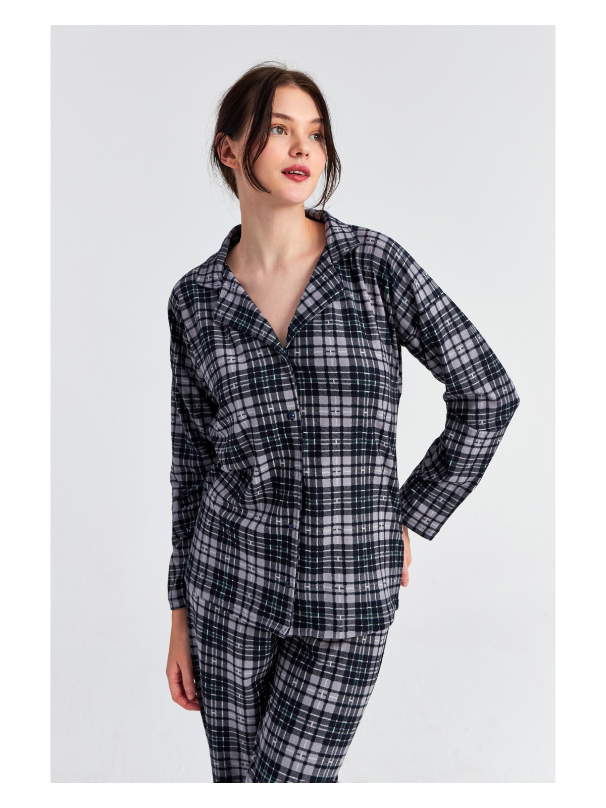 Ecrou Kadın Leopar Desenli Uzun Kol Bebe Yaka Pantolon Pijama Takım - Görsel 5