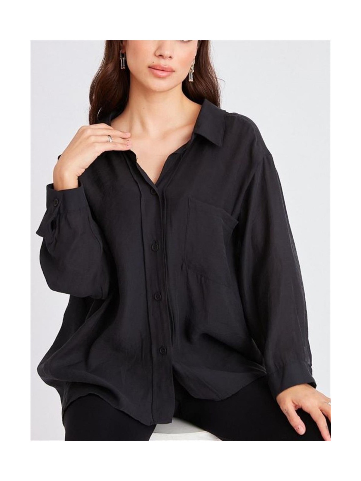 Perry 4612 Omzu Düşük Oversize Gömlek Siyah