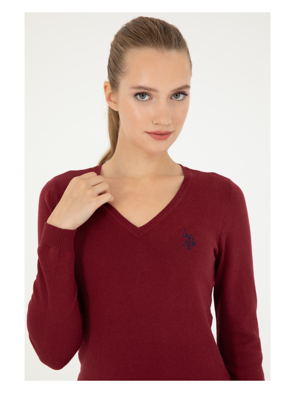 U.S. Polo Assn. Kadın Bordo V Yaka Basic Kazak 50293542-VR014 - Görsel 2