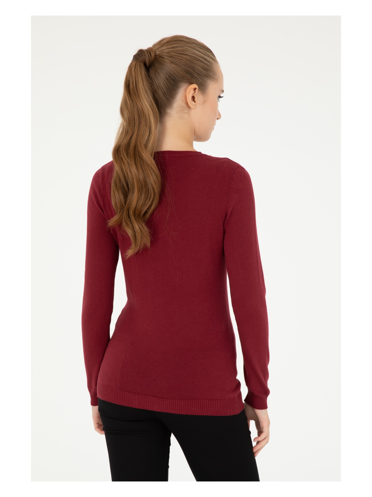 U.S. Polo Assn. Kadın Bordo V Yaka Basic Kazak 50293542-VR014 - Görsel 5