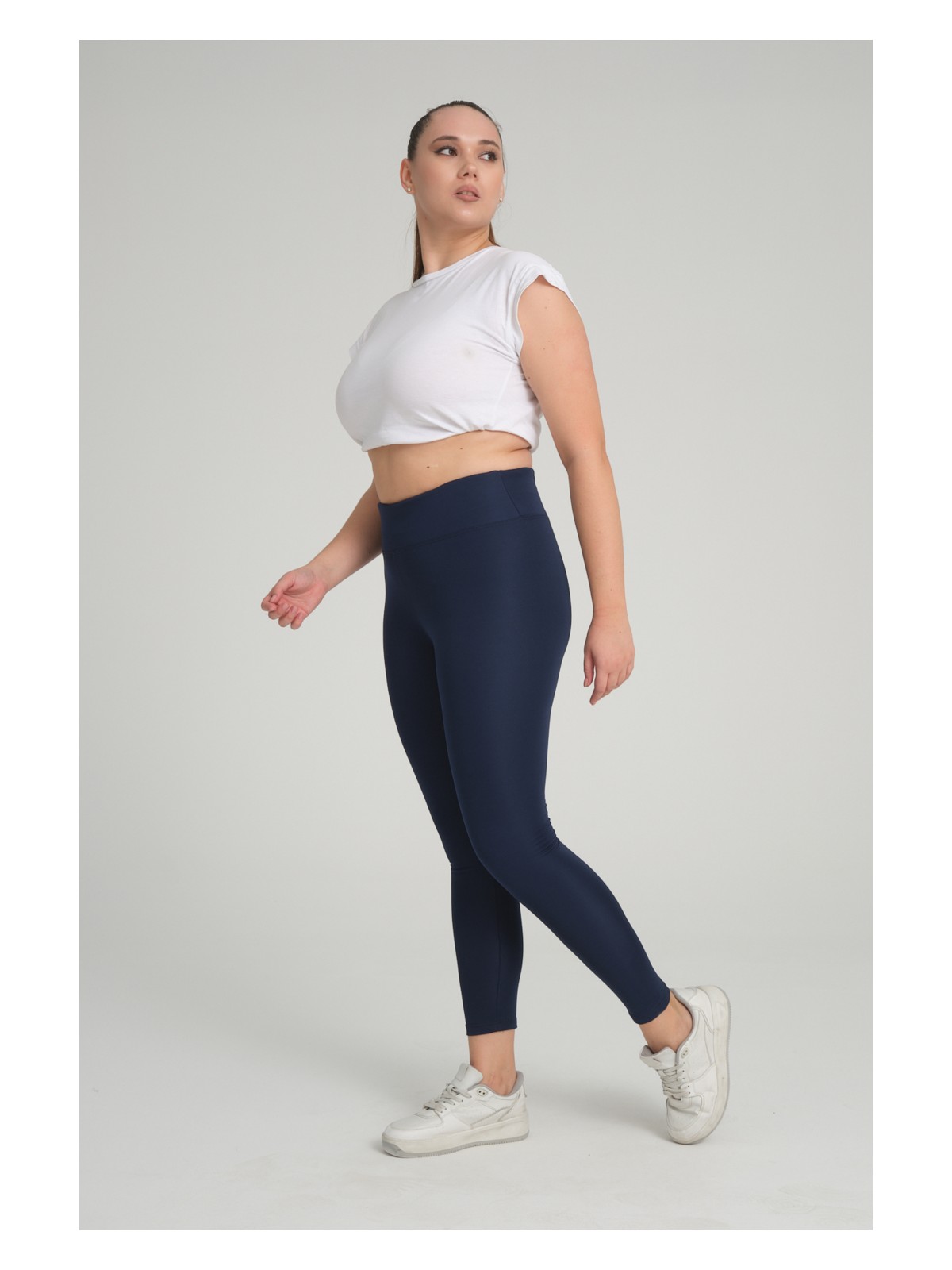 Banega Curve Büyük Beden Örme Şardonlu Polarlı Kışlık Lacivert Tayt