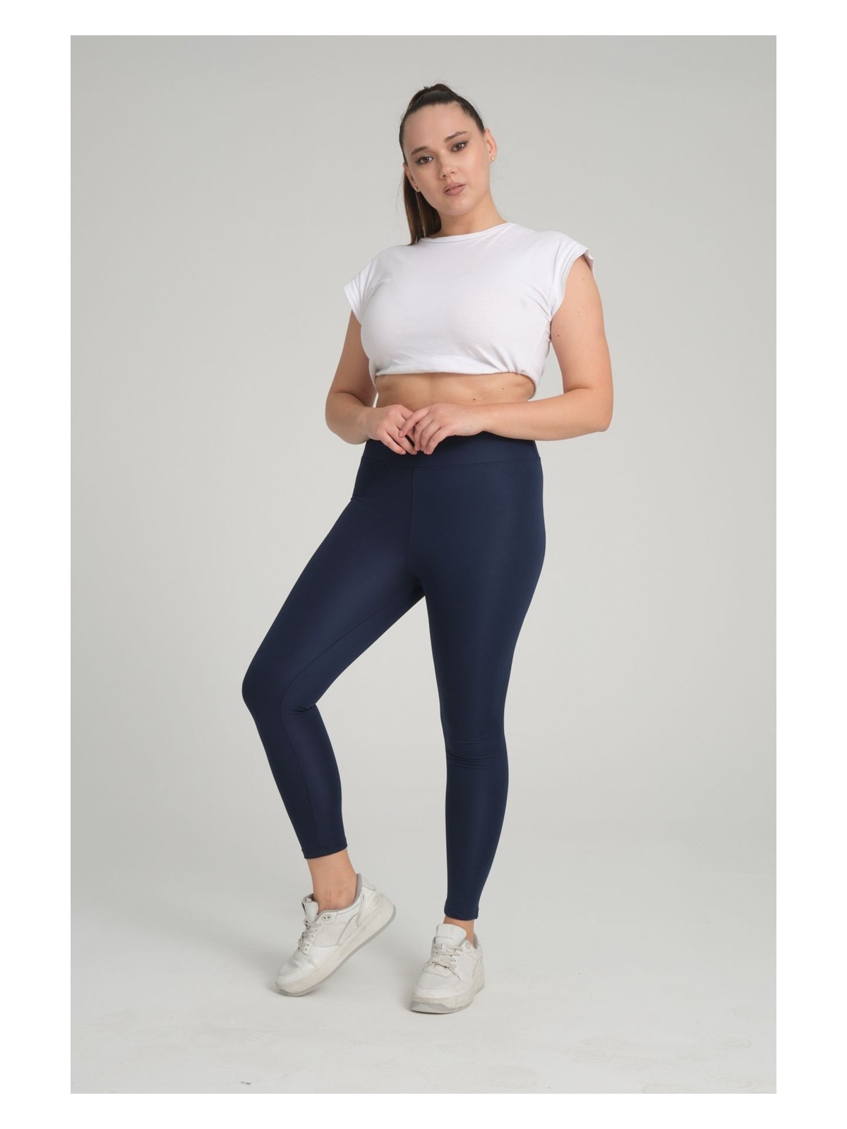 Banega Curve Büyük Beden Örme Şardonlu Polarlı Kışlık Kahverengi Tayt - Görsel 3