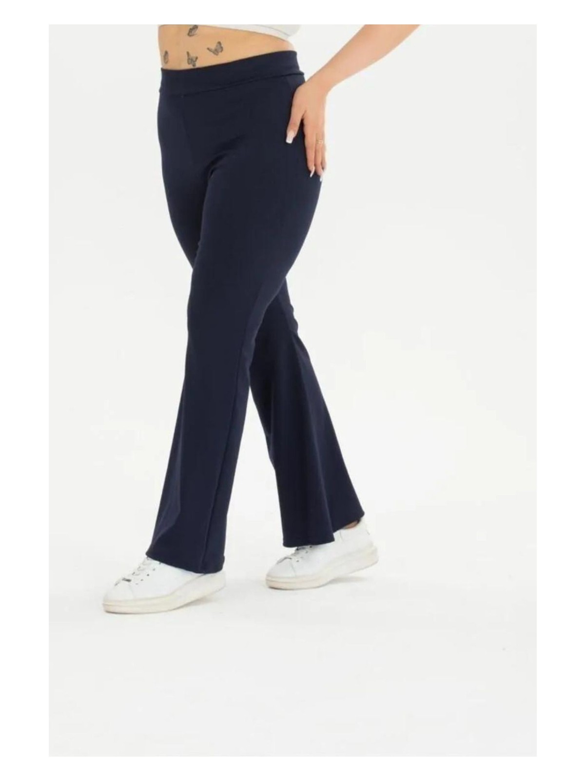 Banega Curve Büyük Beden Fitilli Ispanyol Paça Şardonlu Polarlı Yüksek Bel Toparlayıcı Siyah Tayt - Görsel 5